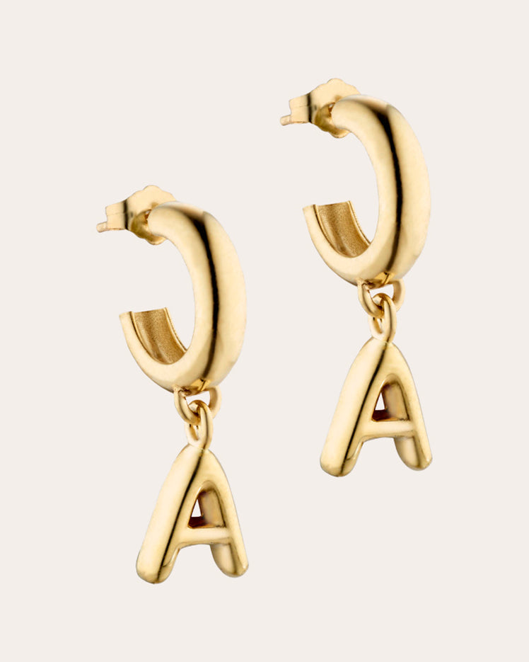 Puffy 14K Gold Single Initial Earring