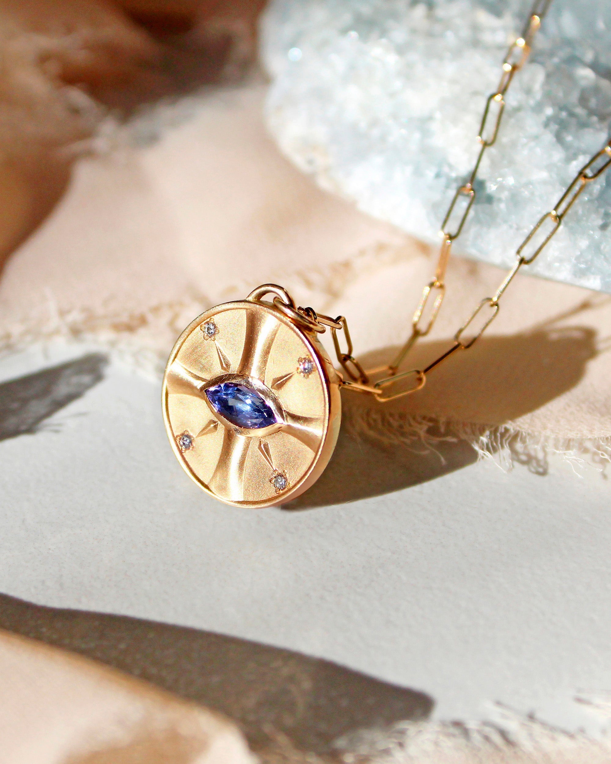 Eye of the Sun 14K Gold Tanzanite and Diamond Pendant Necklace