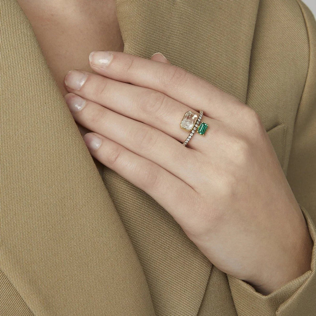 18K Gold Crystal Emerald and Diamond Shaker Ring