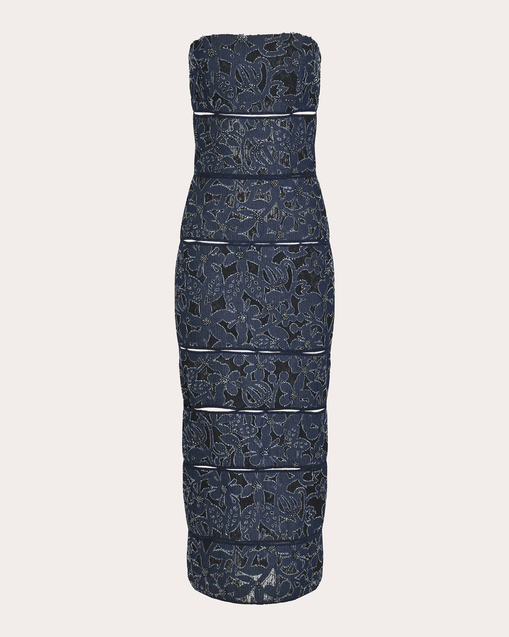 Flora Embroidered-Denim and Lace Midi Dress