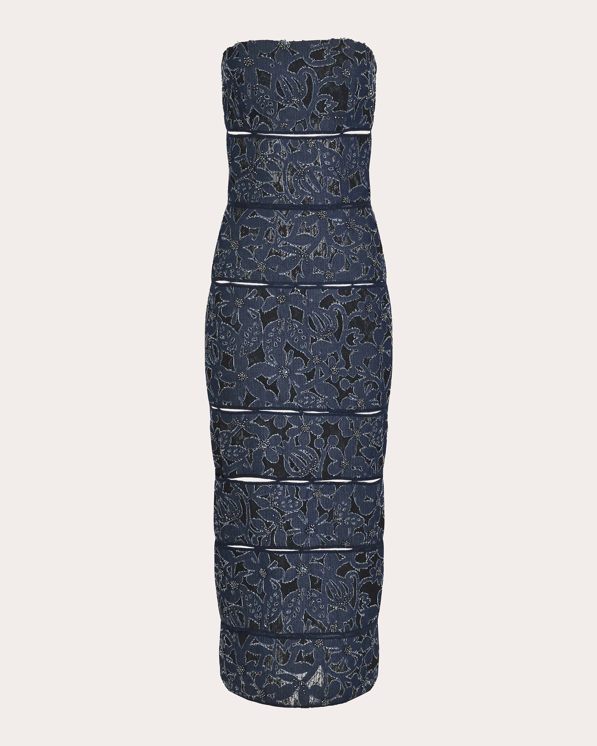 Flora Embroidered-Denim and Lace Midi Dress