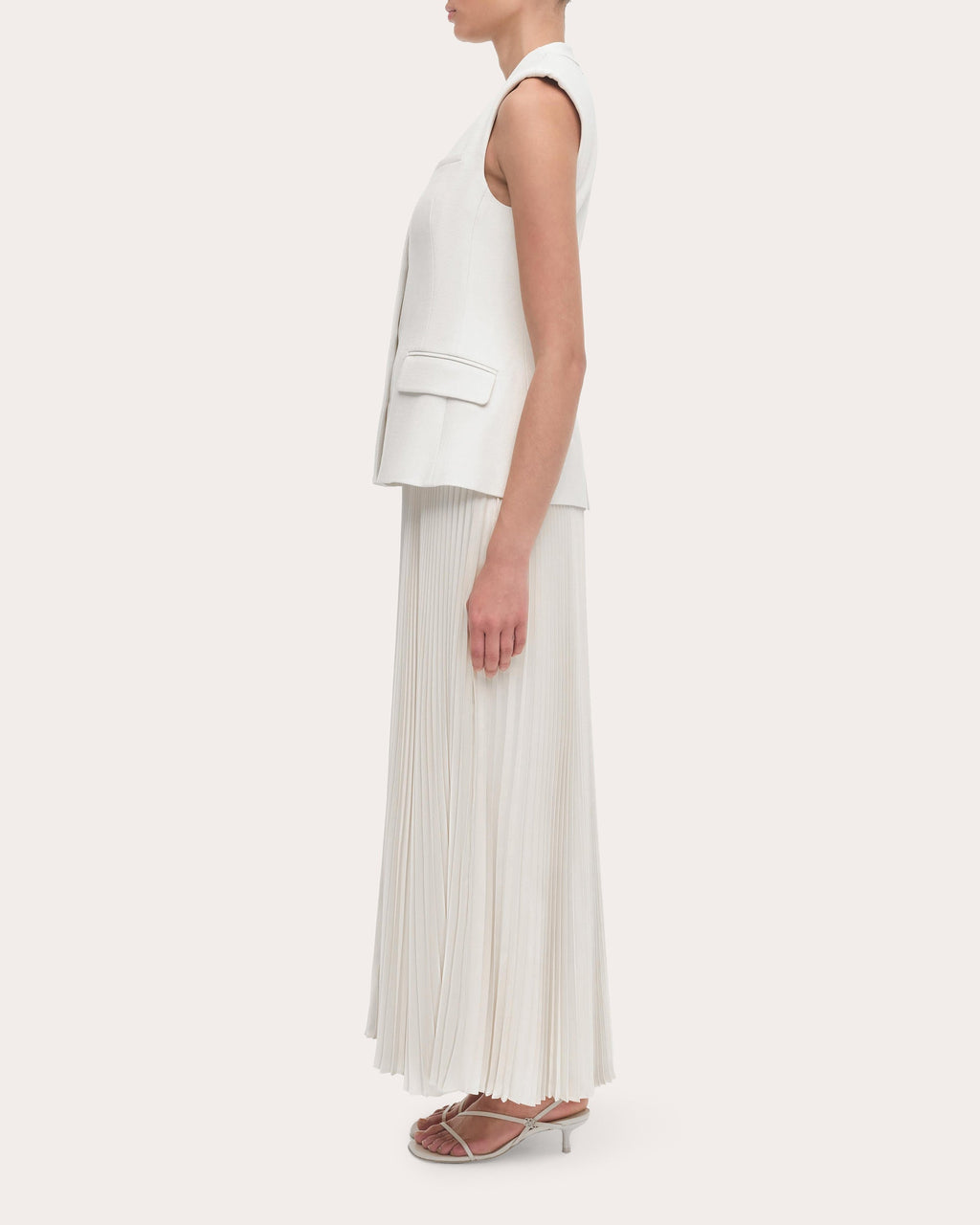 Georgina Pleated Satin Bouclé Combo Midi Dress
