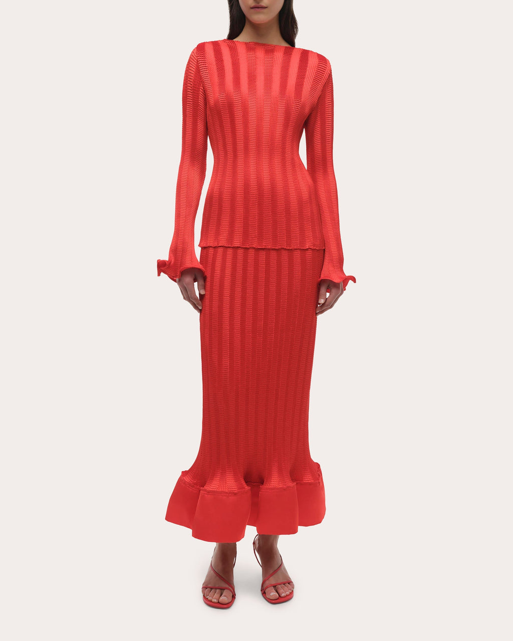 Hollis Textured Stripe Flared Midi Skirt