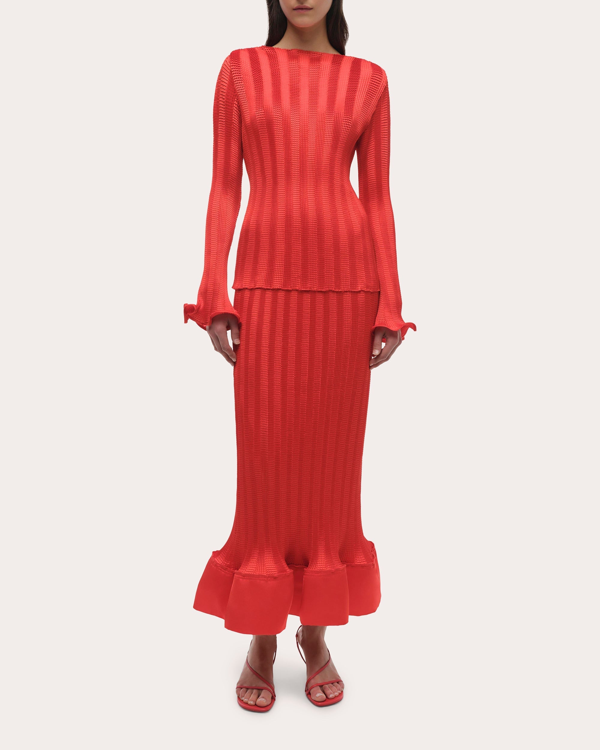 Hollis Textured Stripe Flared Midi Skirt