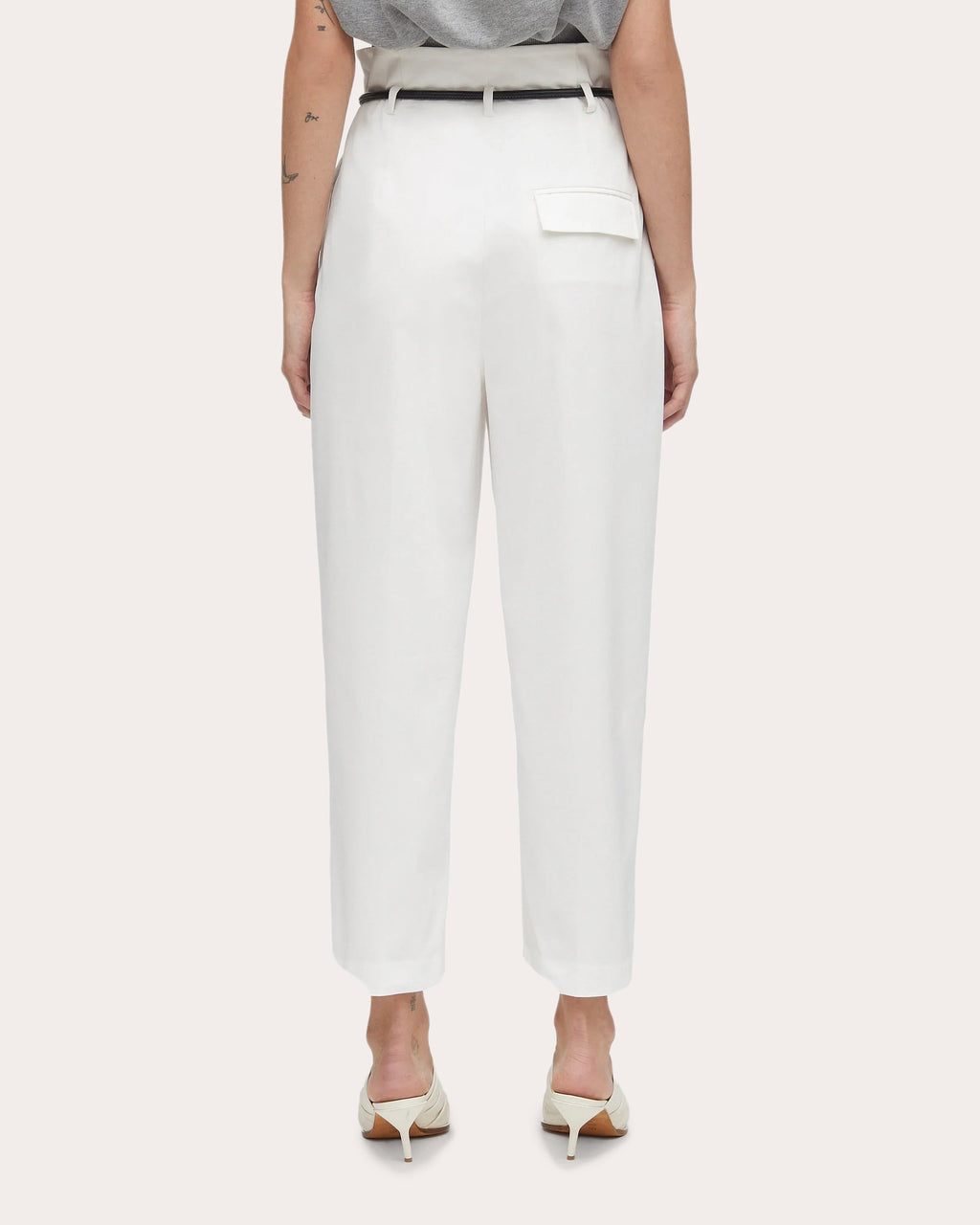 Pleated Stretch-Cotton Paperbag Waist Pants
