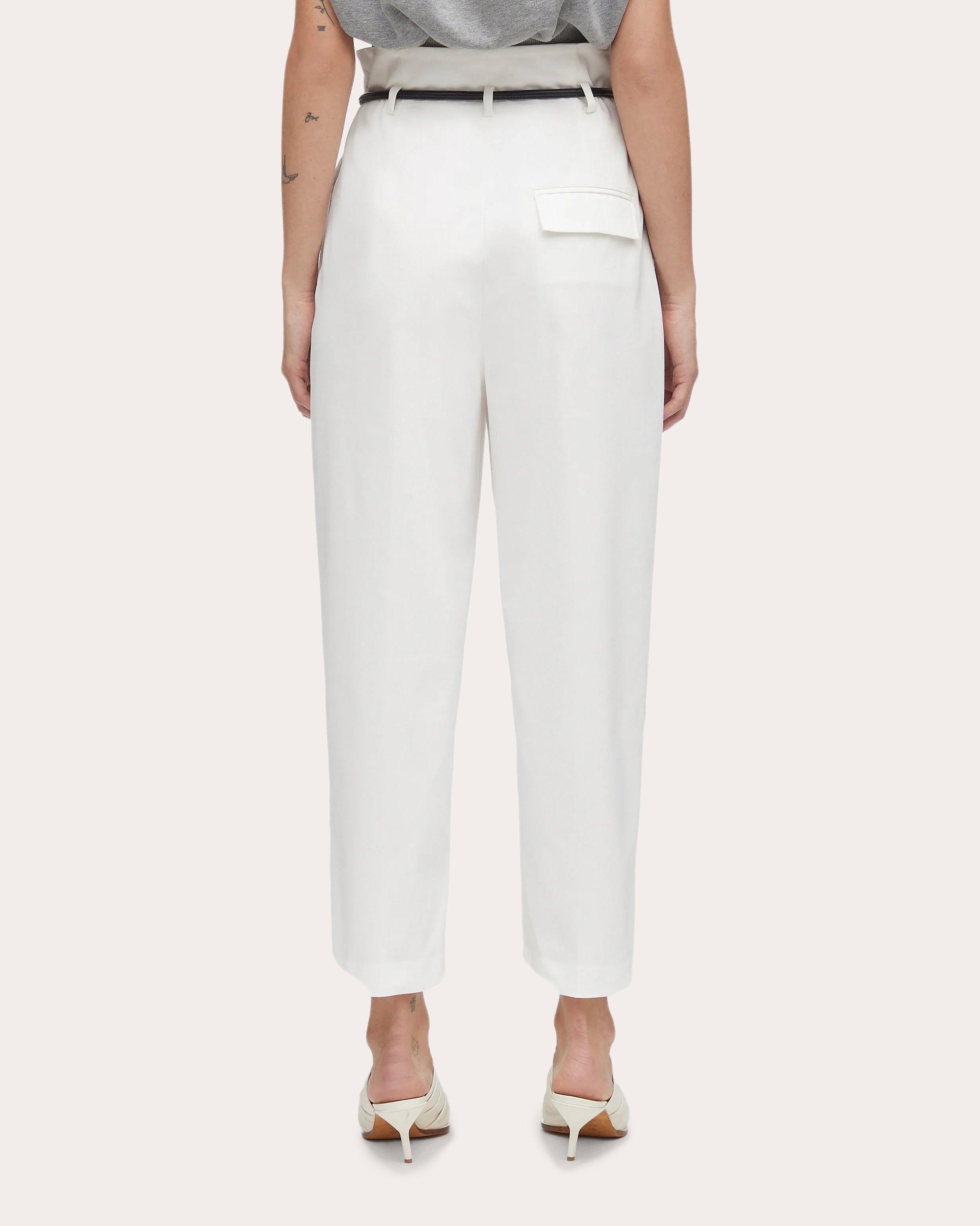 Pleated Stretch-Cotton Paperbag Waist Pants