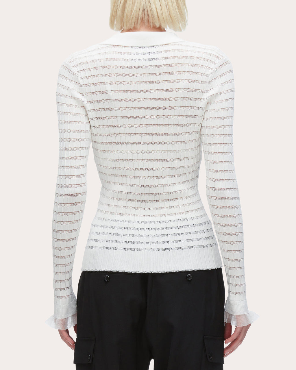 Ribbed Pointelle Knit Polo Top
