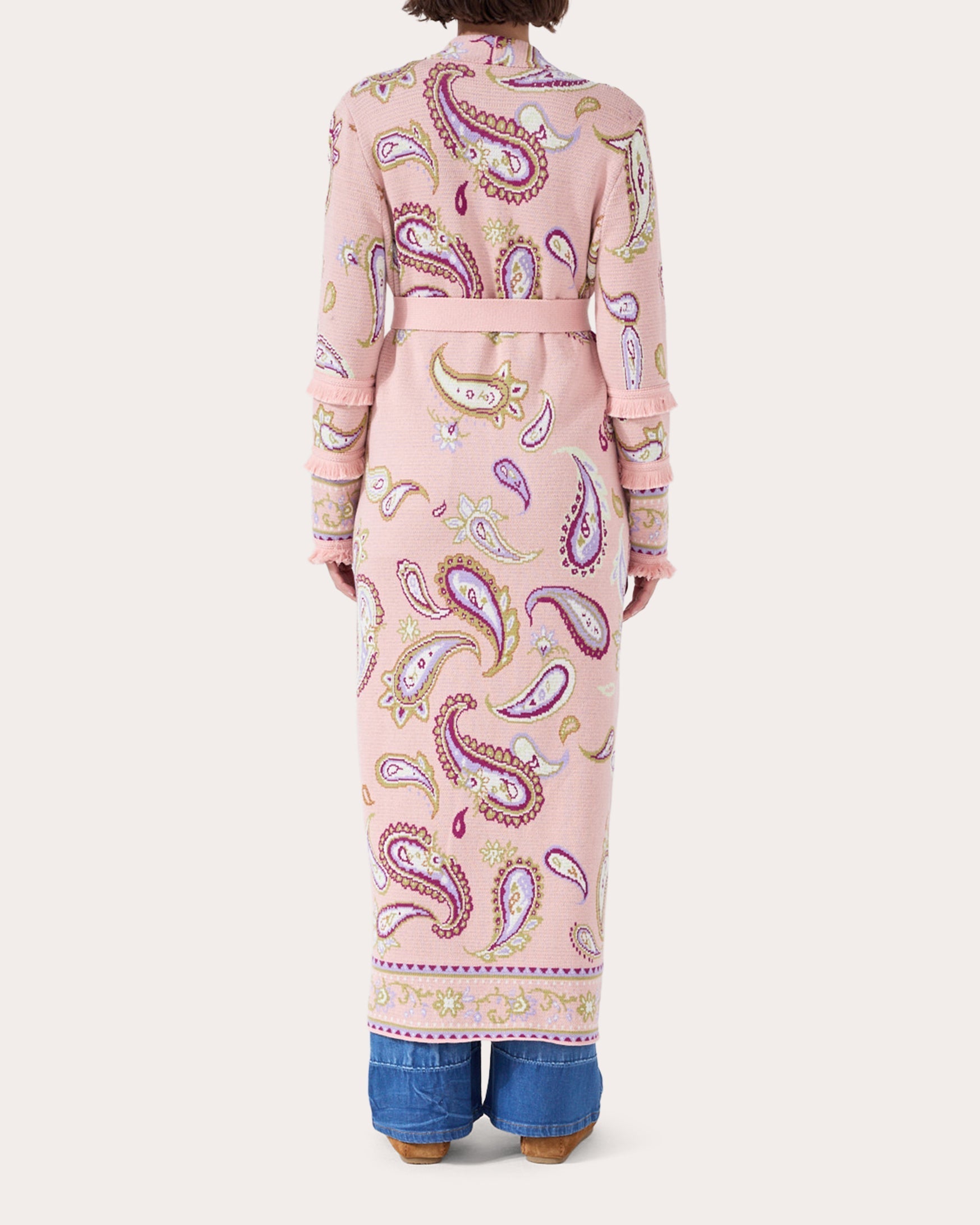 Jimi Belted Paisley Cotton-Jacquard Long Cardigan