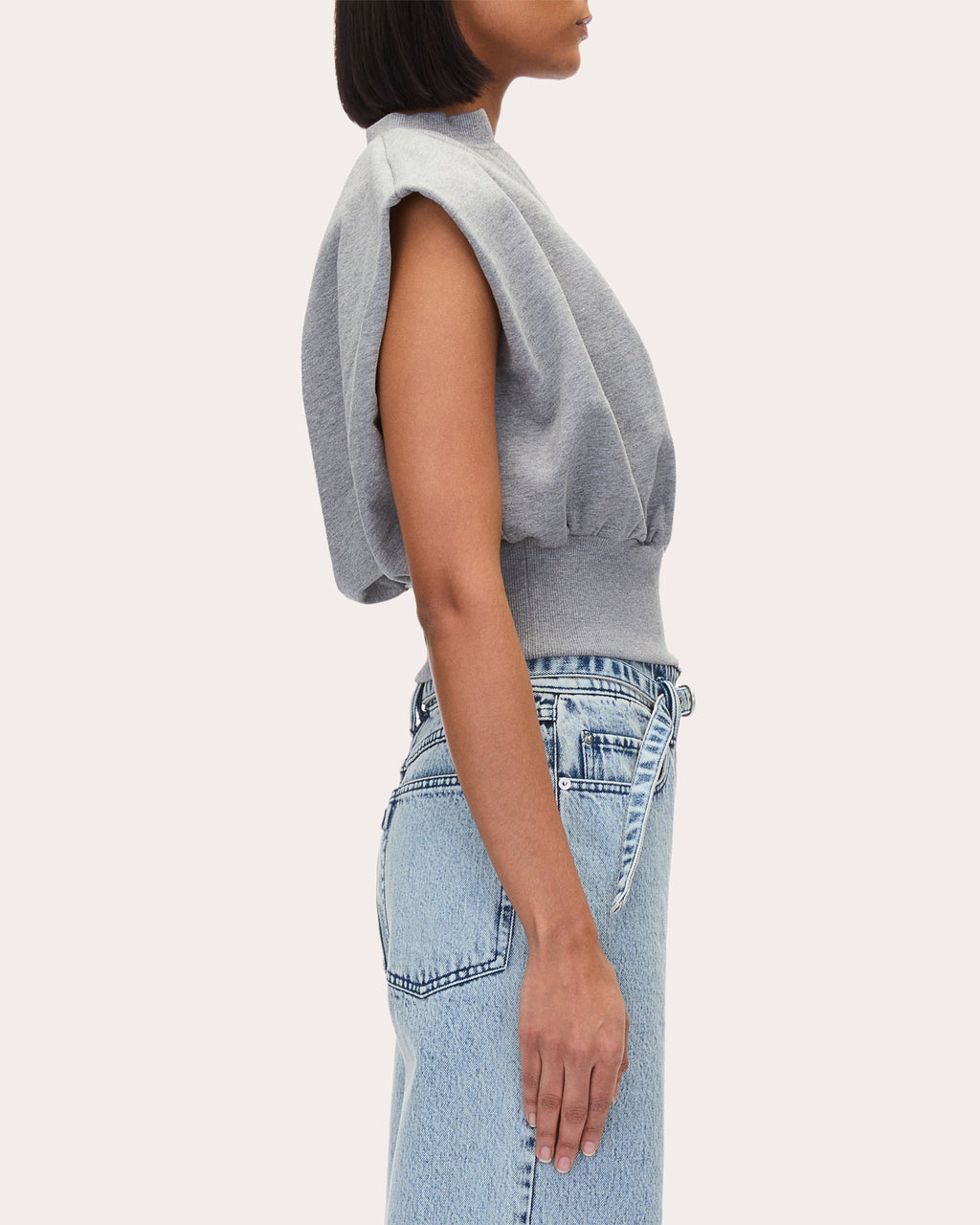 Gathered French Terry Knit Sleeveless Top