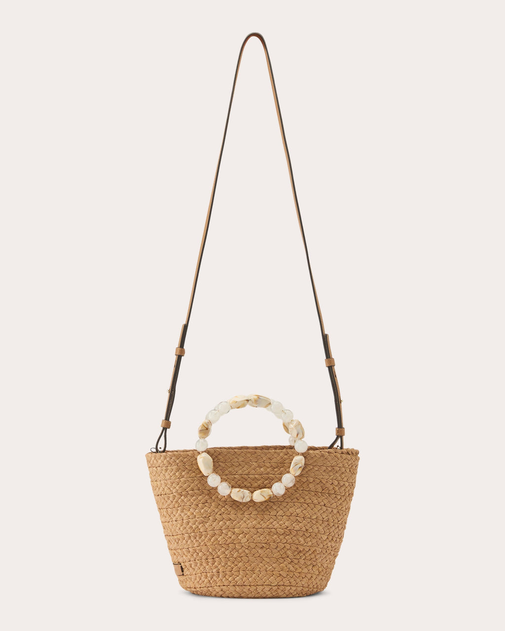 Nacre Faux Pebble Embellished Braided Raffia Tote