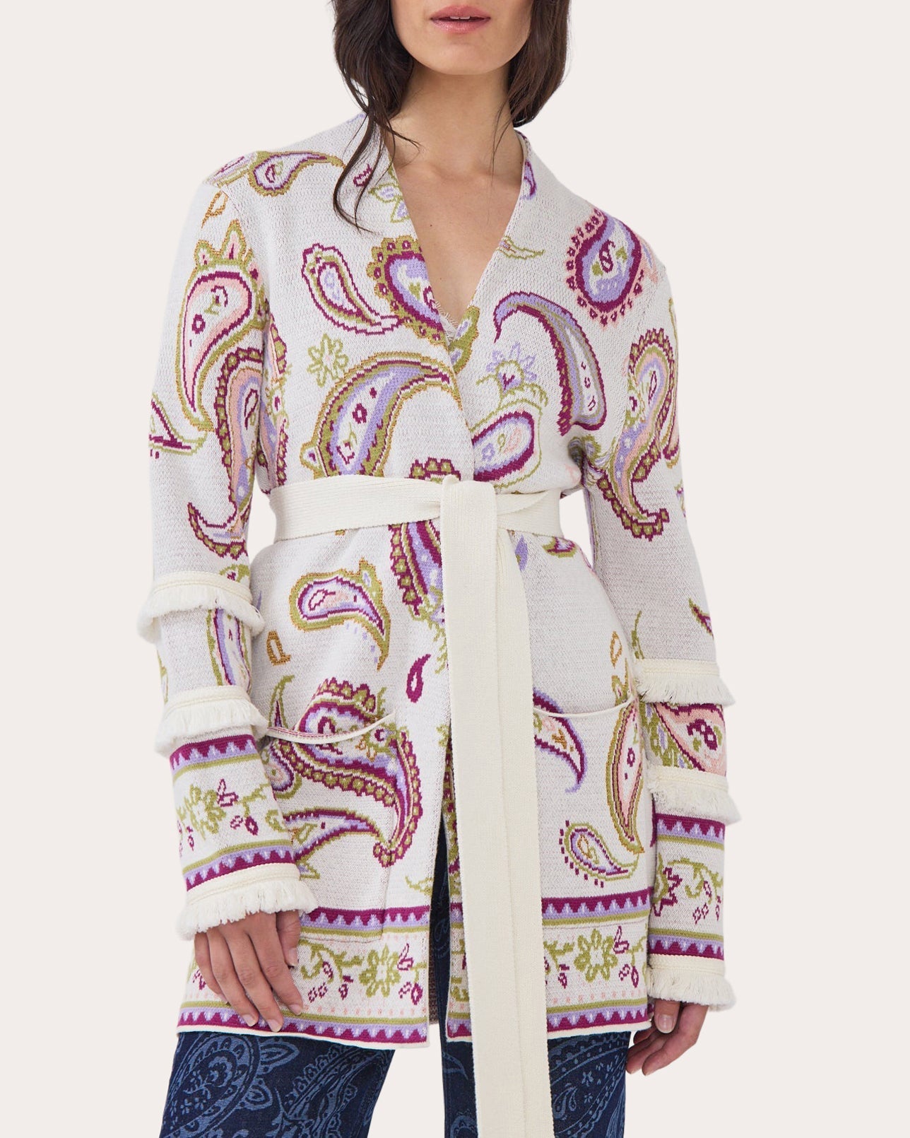 Jimi Belted Paisley Cotton-Jacquard Cardigan