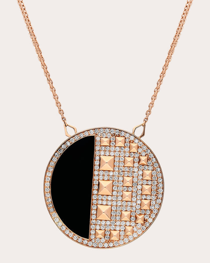 Cairo 18K Gold Onyx and Diamond Medallion Pendant Necklace