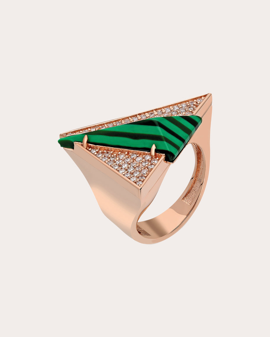 Aztec 18K Gold Malachite and Diamond Ring