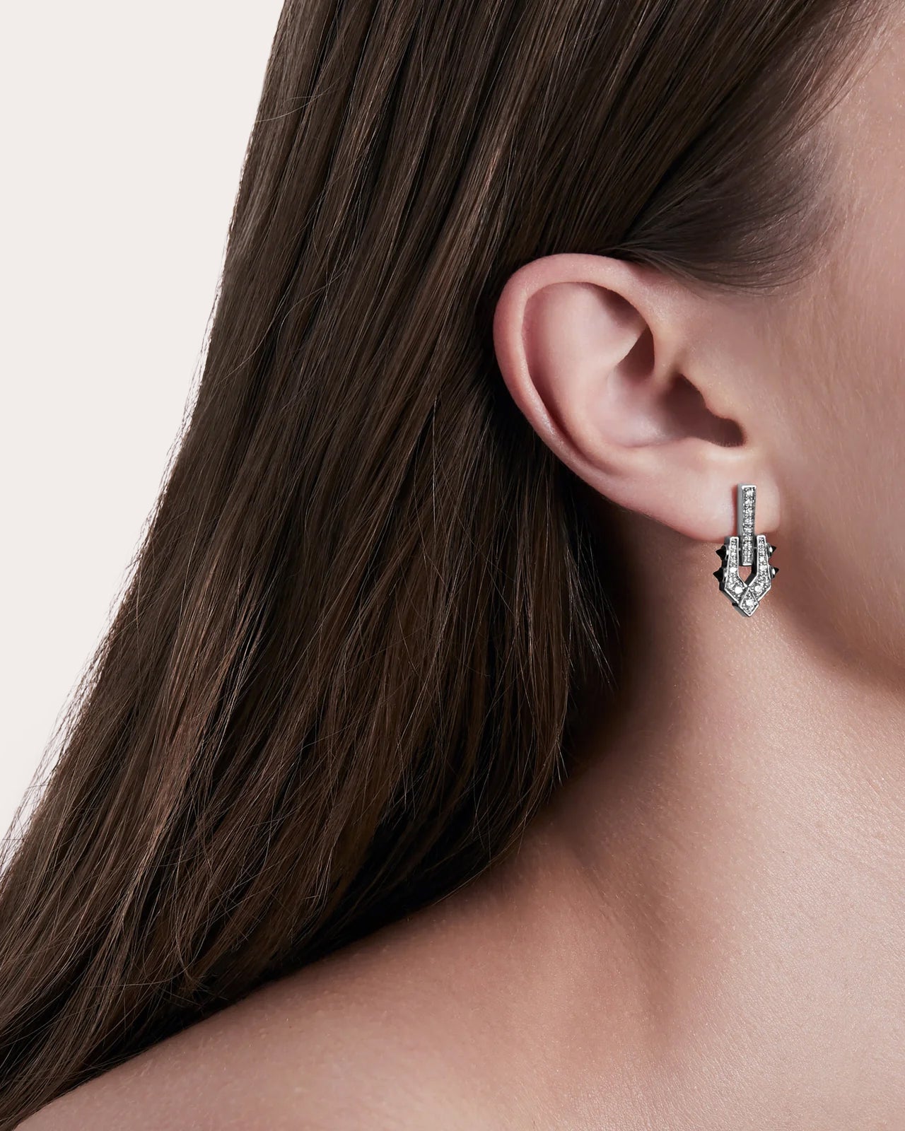 Spike Rhodium-Plated Sterling Silver Black Agate and Diamond Single Earring