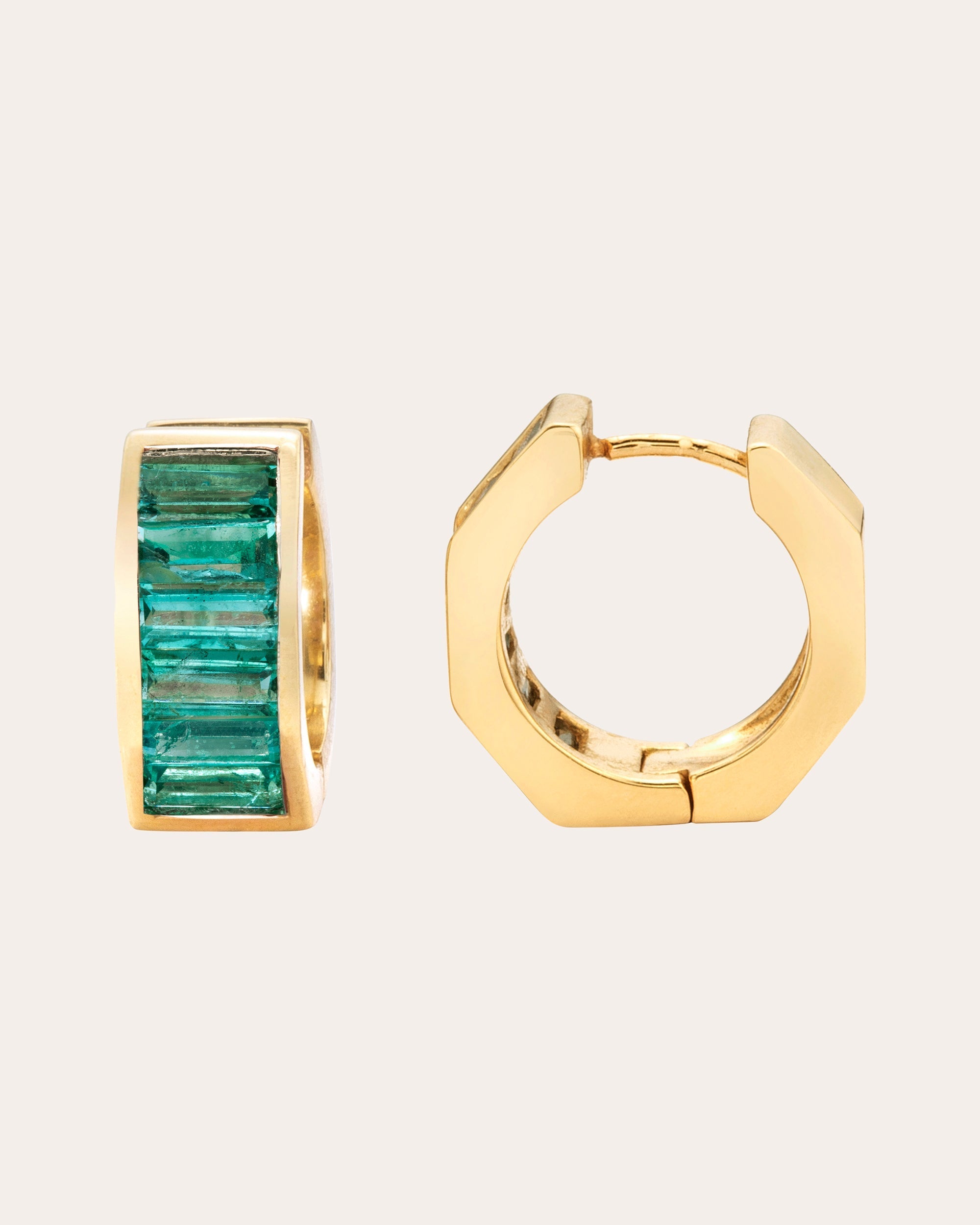 Mini Otto 14K Gold Emerald Hoop Earrings