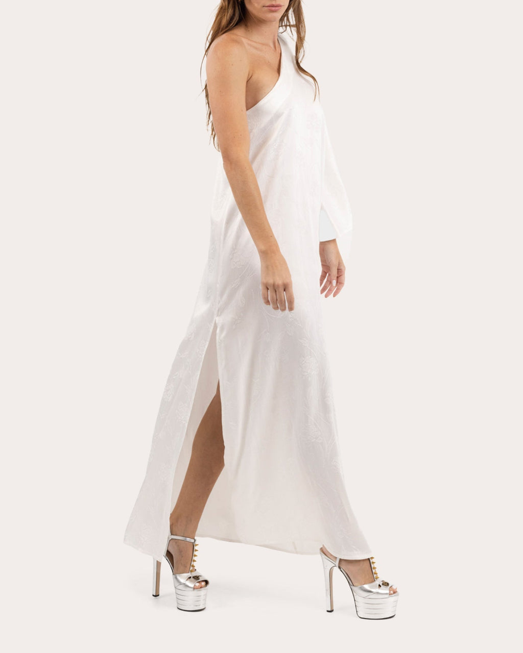 Hera Asymmetric Floral Jacquard Maxi Dress