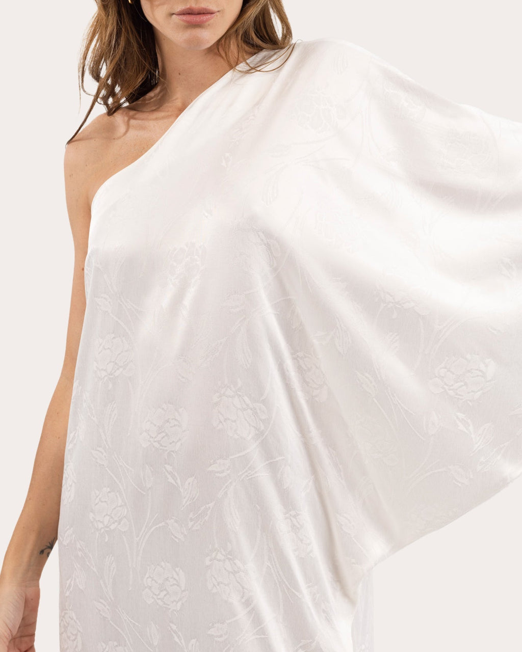 Hera Asymmetric Floral Jacquard Maxi Dress