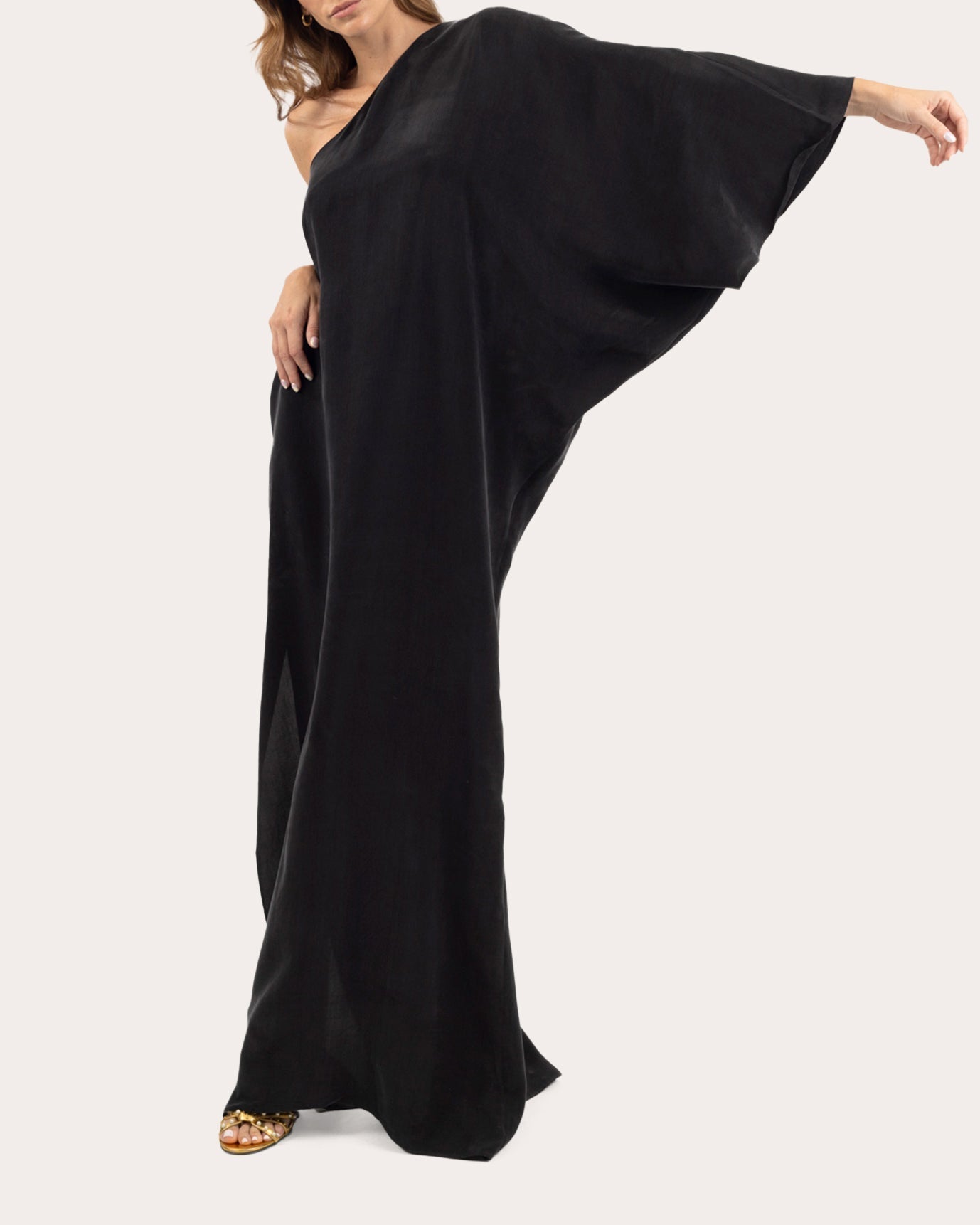 Hera Asymmetric Washed Satin Maxi Dress