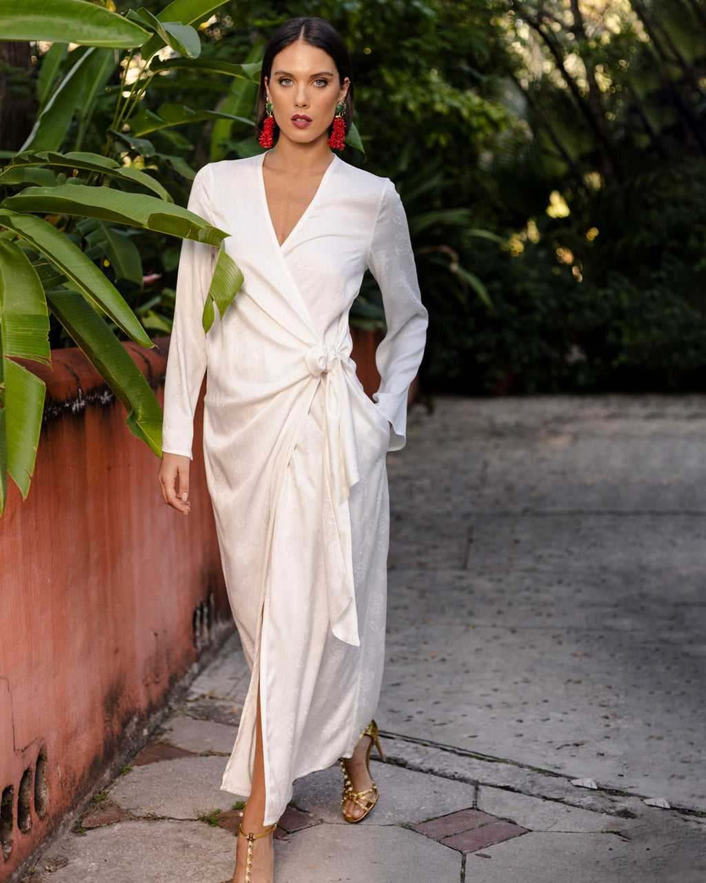 Hera Floral Jacquard Maxi Wrap Dress