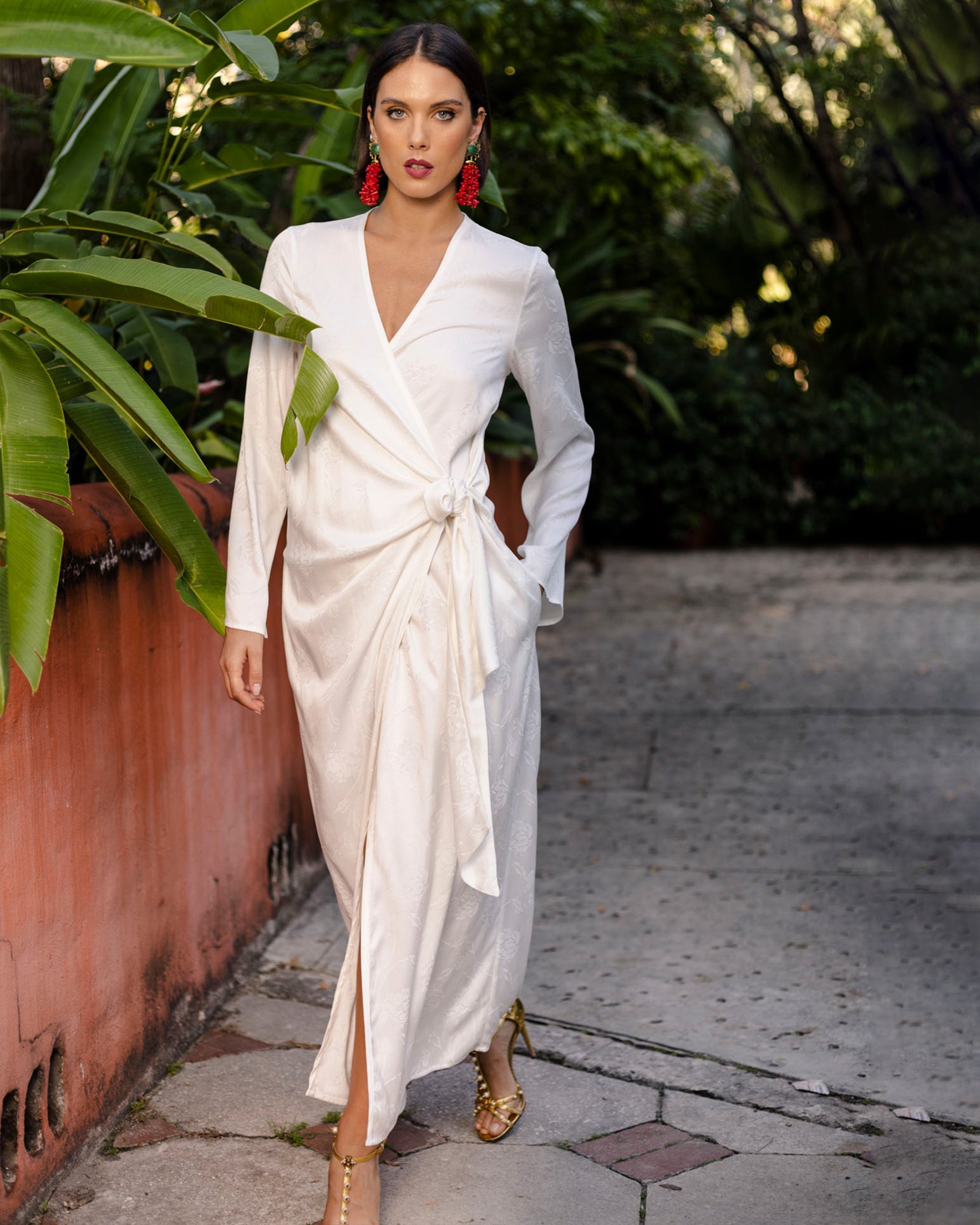 Hera Floral Jacquard Maxi Wrap Dress