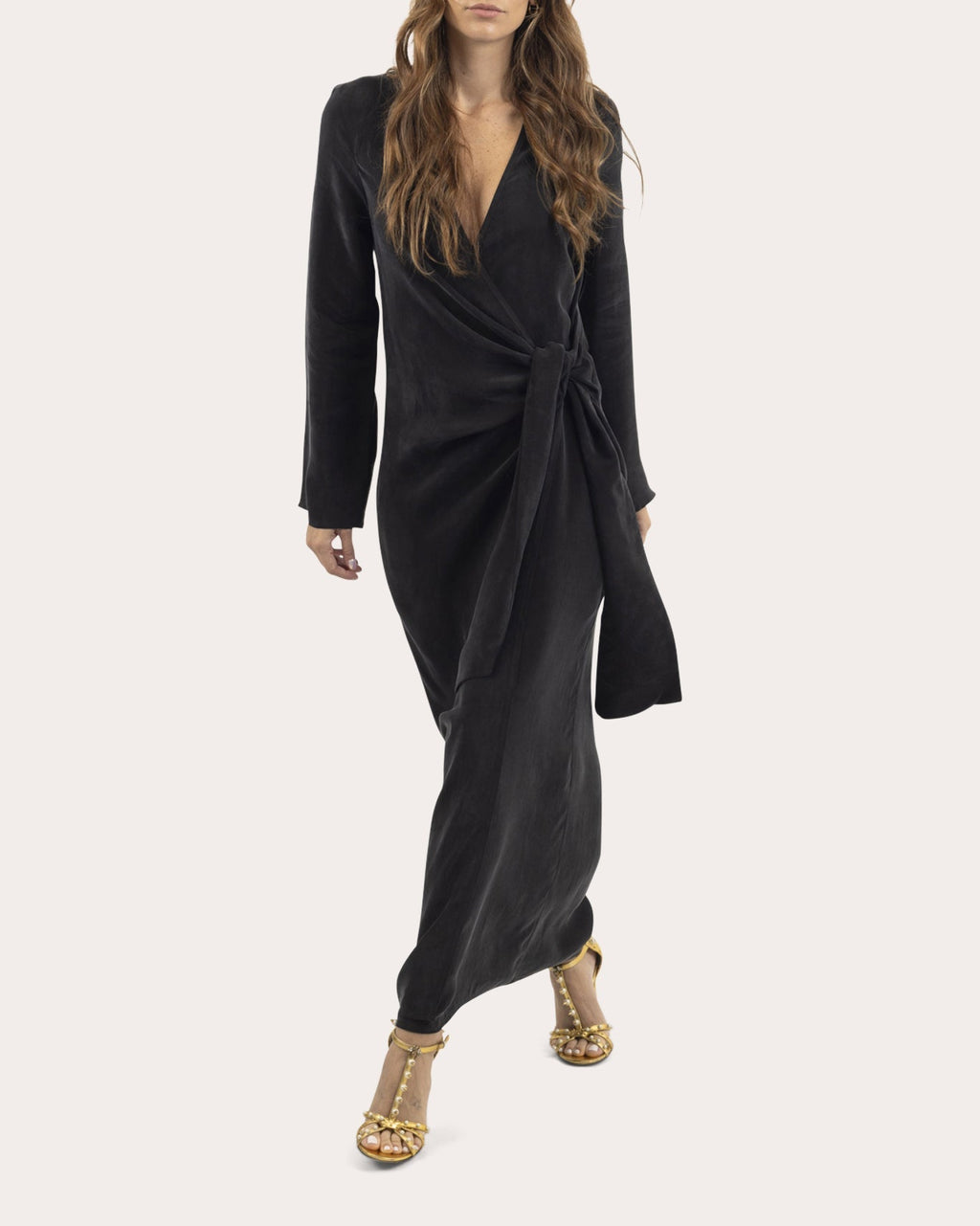 Hera Washed Satin Maxi Wrap Dress
