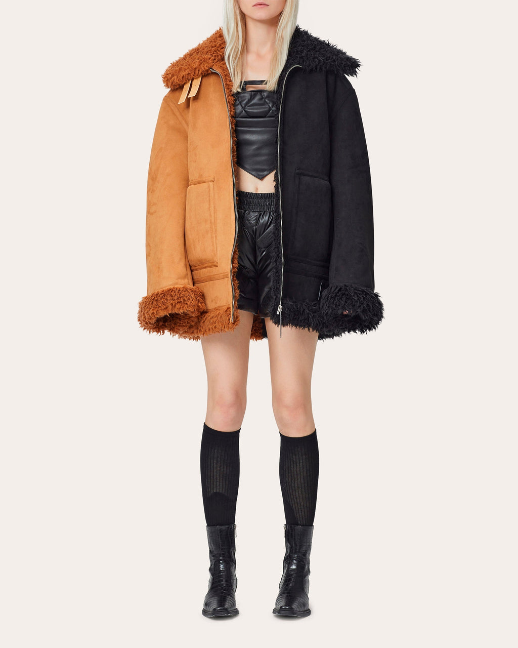 Faux-Sherpa Biker Coat