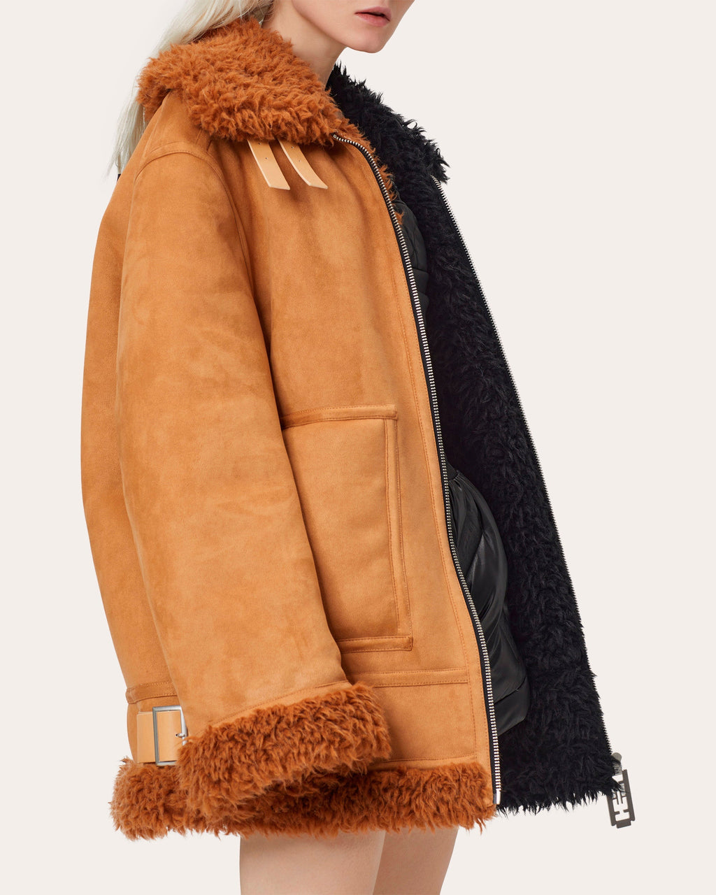 Faux-Sherpa Biker Coat
