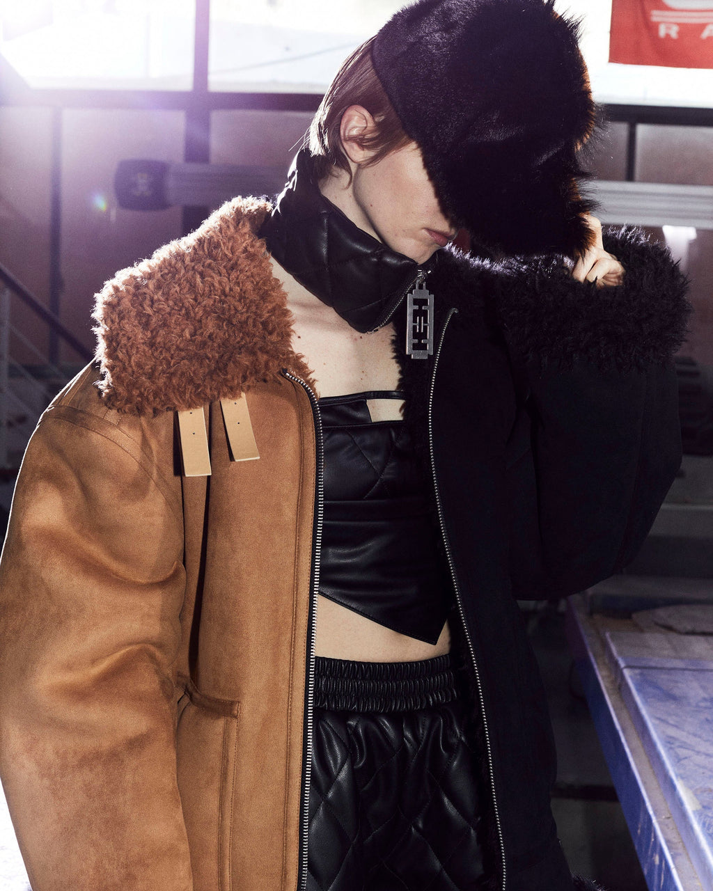 Faux-Sherpa Biker Coat