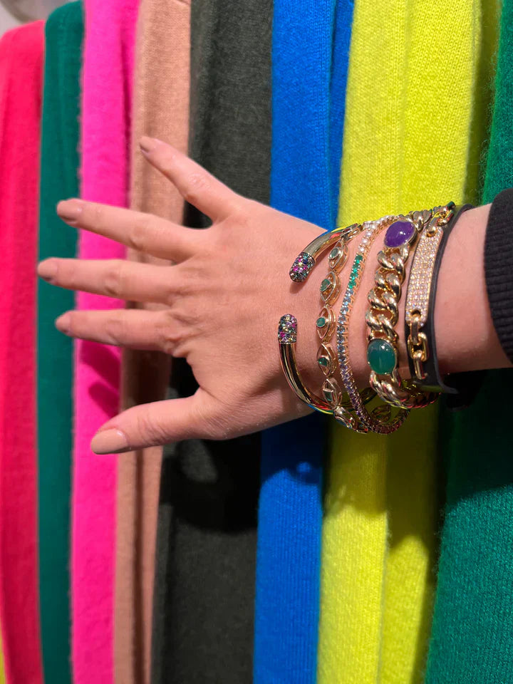 Tube 14K Gold Rainbow Sapphire Cuff