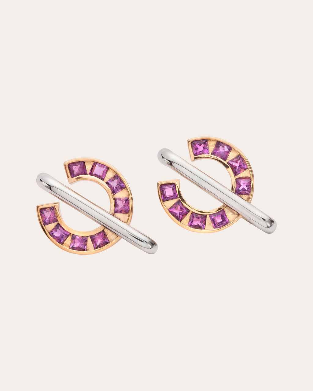 Sundial 14K Two-Tone Gold Amethyst Earrings