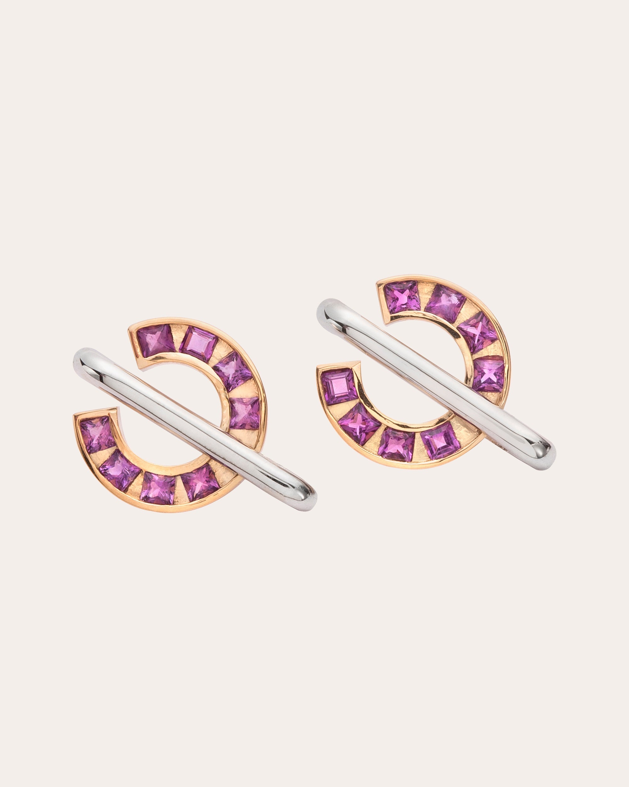 Sundial 14K Two-Tone Gold Amethyst Earrings