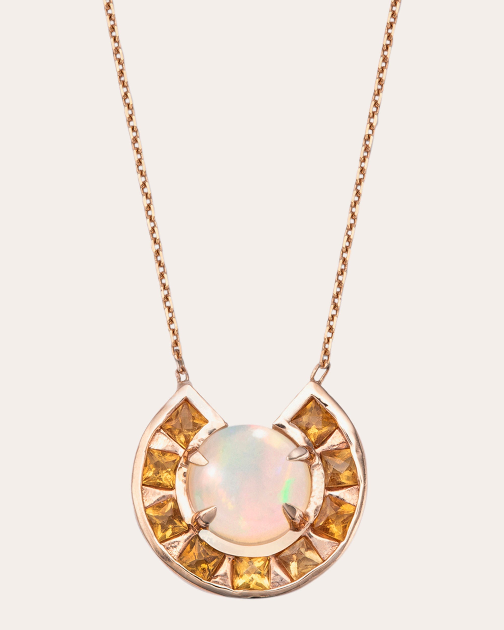 Moon 14K Gold Citrine and Opal Pendant Necklace
