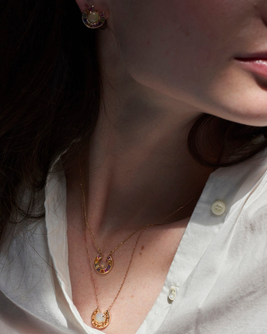 Moon 14K Gold Citrine and Opal Pendant Necklace