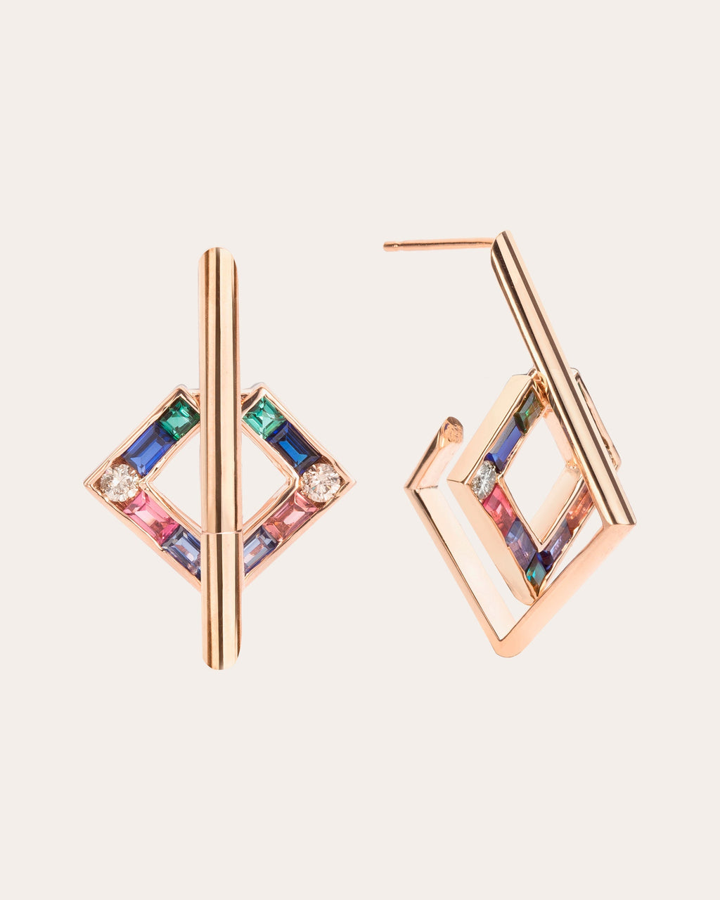 14K Gold Multi-Stone Hoop Earrings