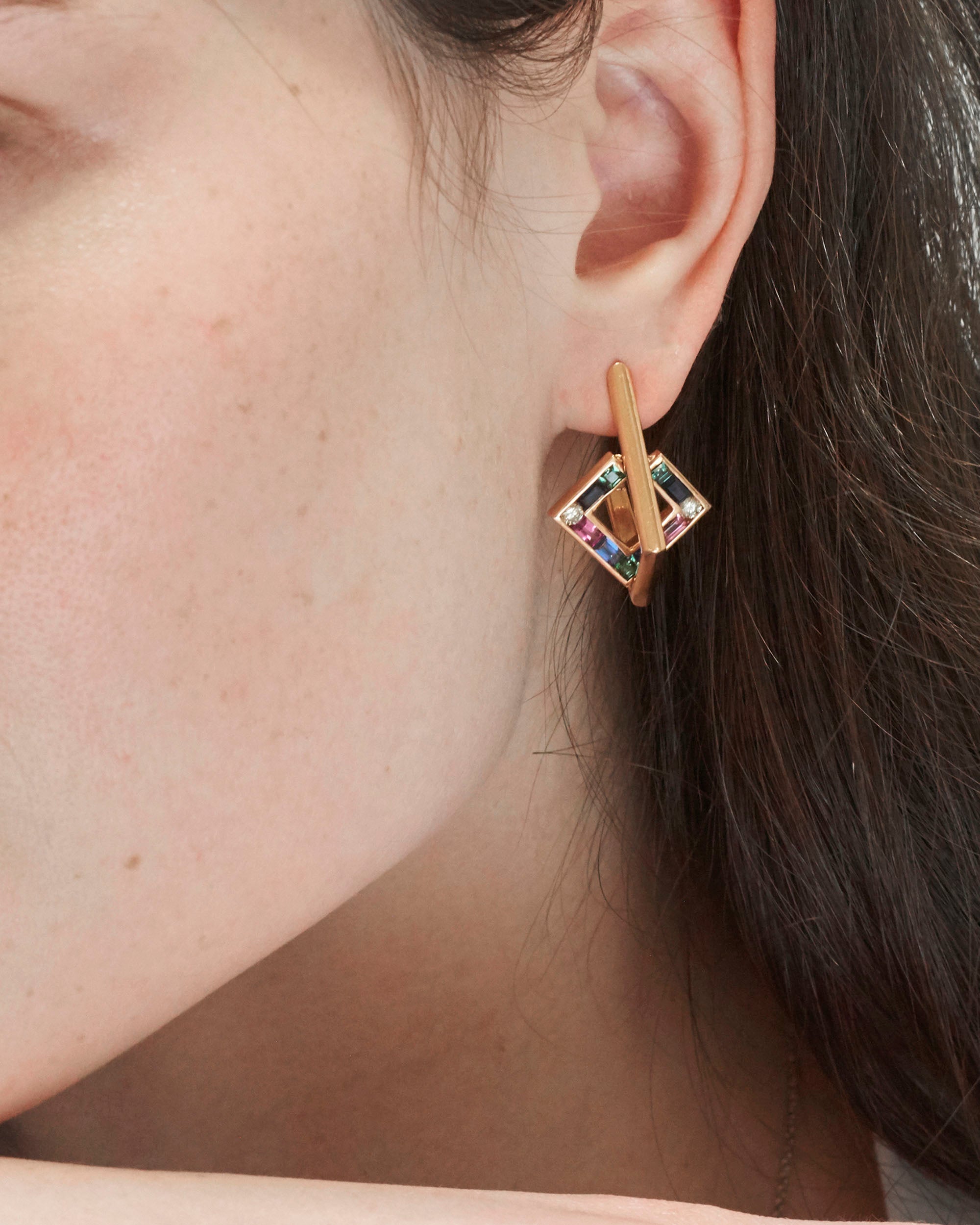 14K Gold Multi-Stone Hoop Earrings