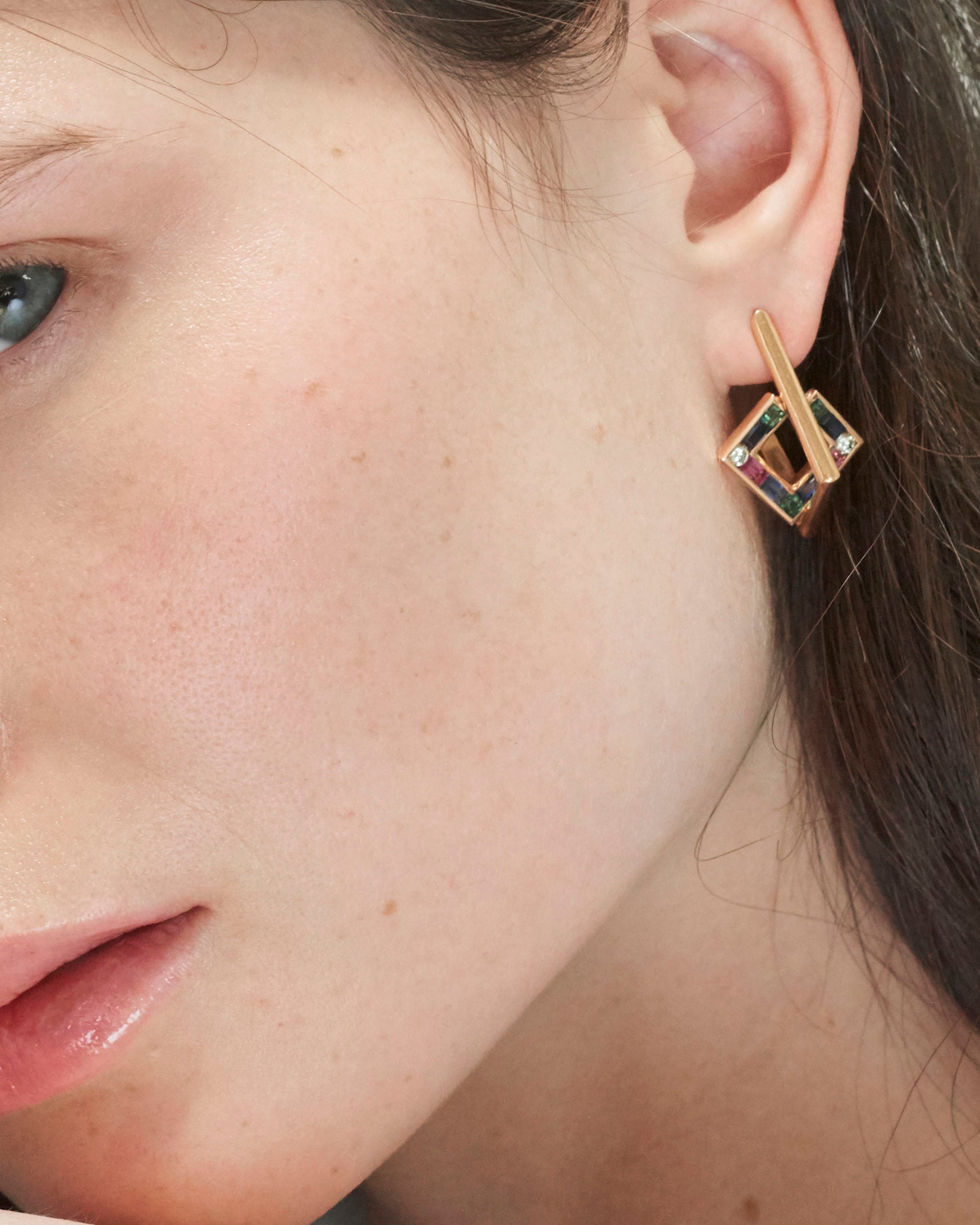 14K Gold Multi-Stone Hoop Earrings