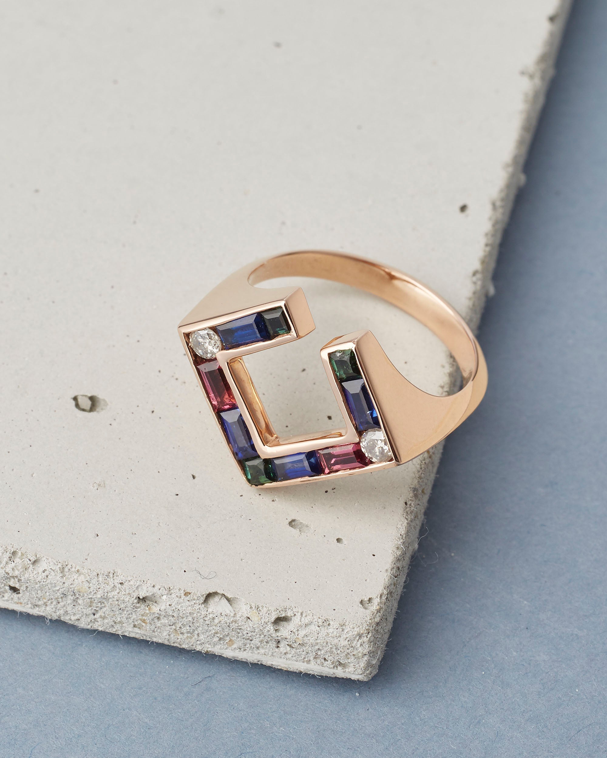 14K Gold Multi-Stone Open Ring