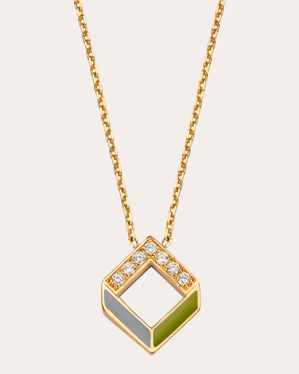 Chevron 14K Gold Enamel and Diamond Pendant Necklace