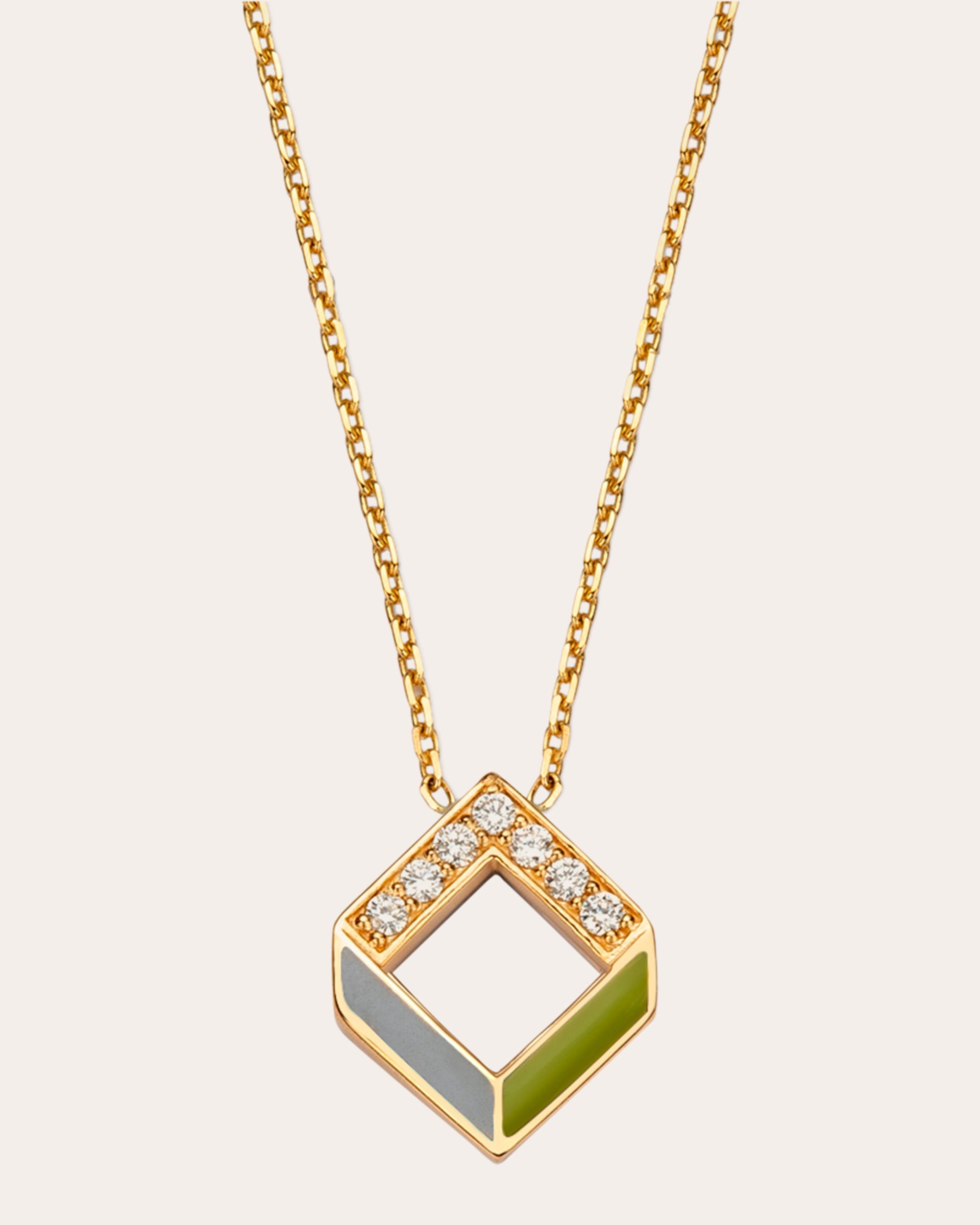 Chevron 14K Gold Enamel and Diamond Pendant Necklace