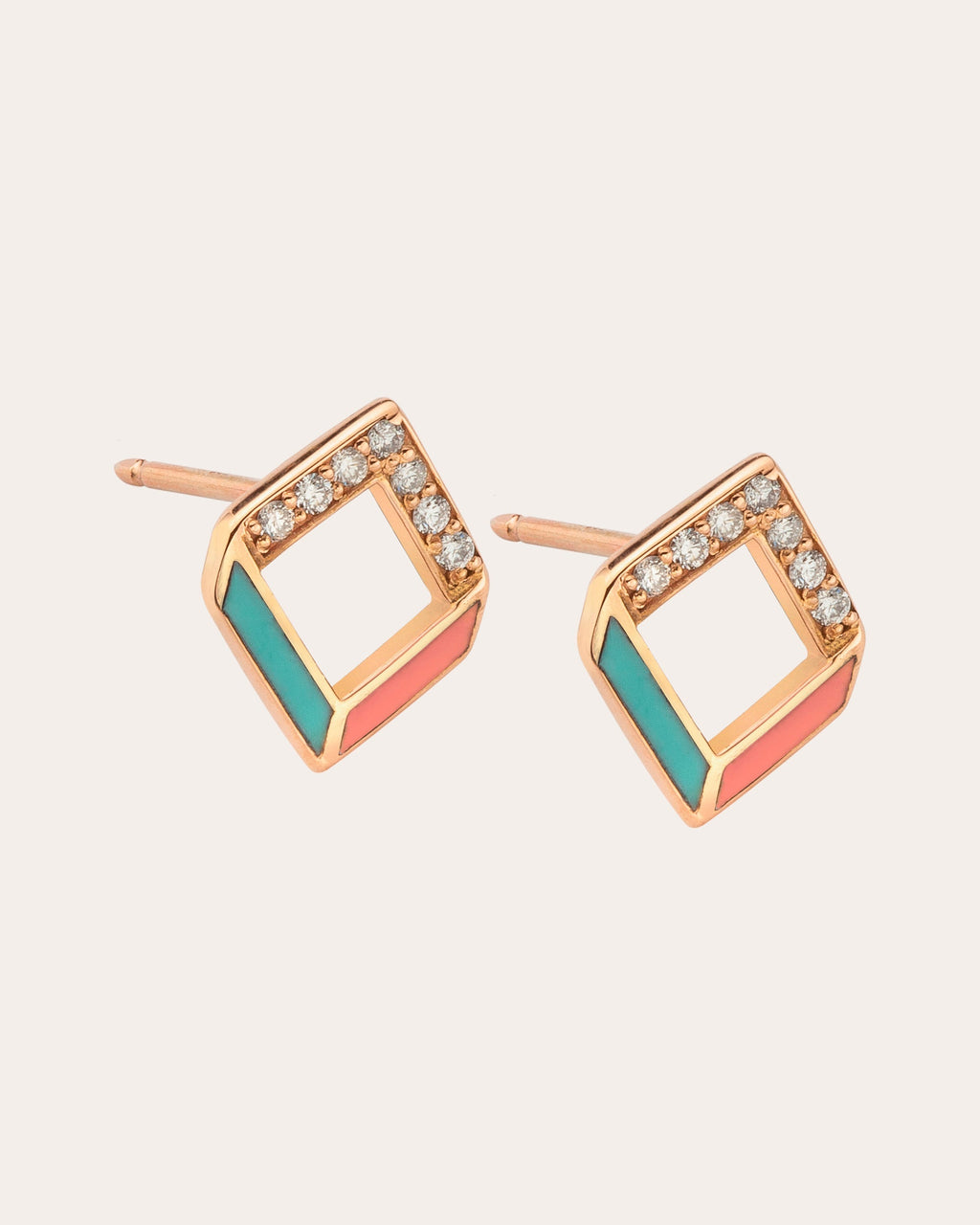 Chevron 14K Gold Enamel and Diamond Earrings