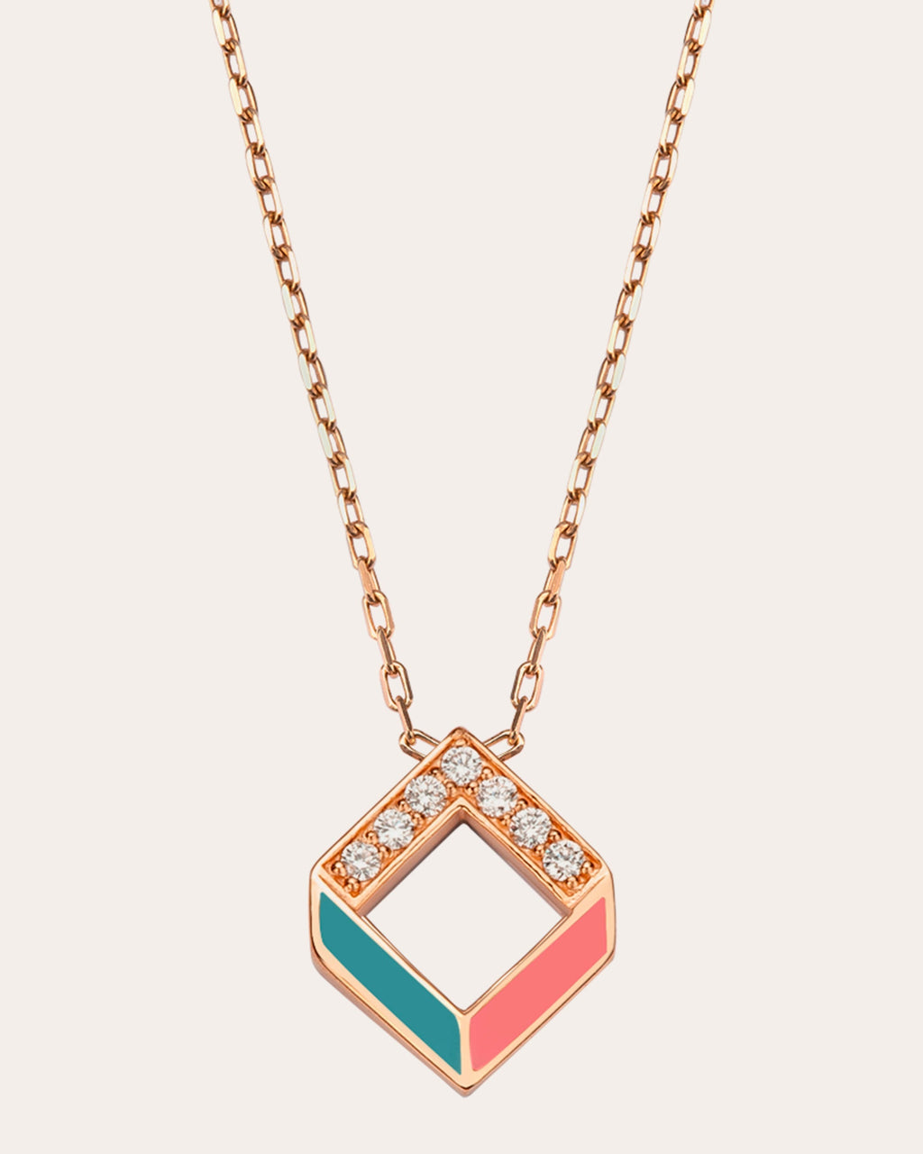 Chevron 14K Gold Enamel and Diamond Pendant Necklace