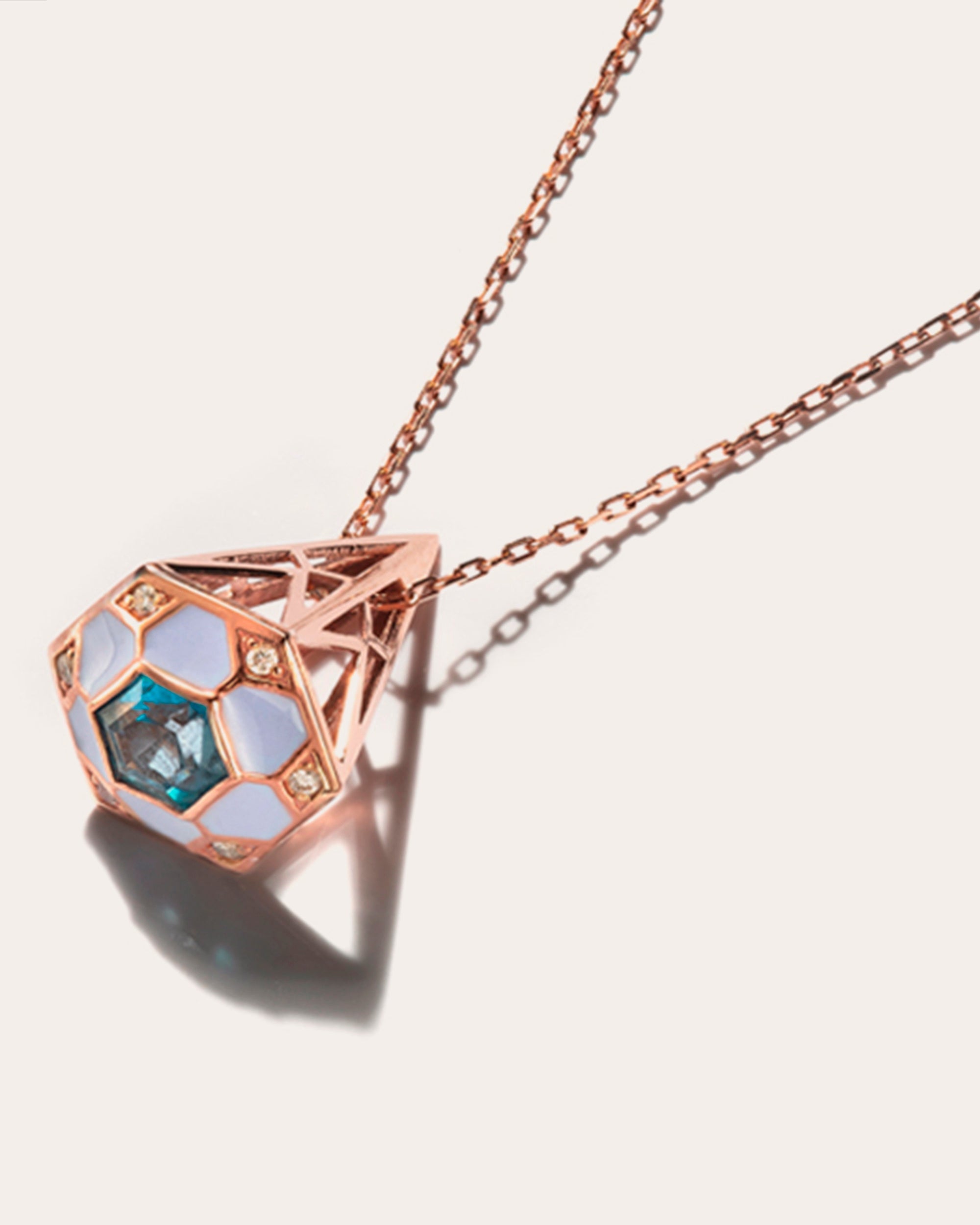 Pod 14K Gold Enamel Topaz and Diamond Pendant Necklace