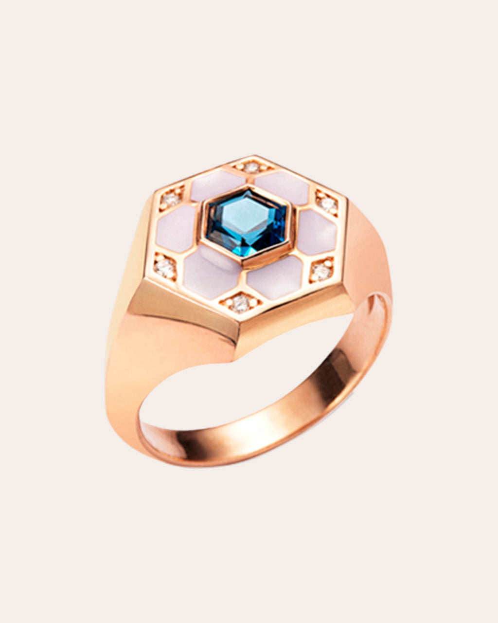 Pod 14K Gold Enamel Topaz and Diamond Signet Ring