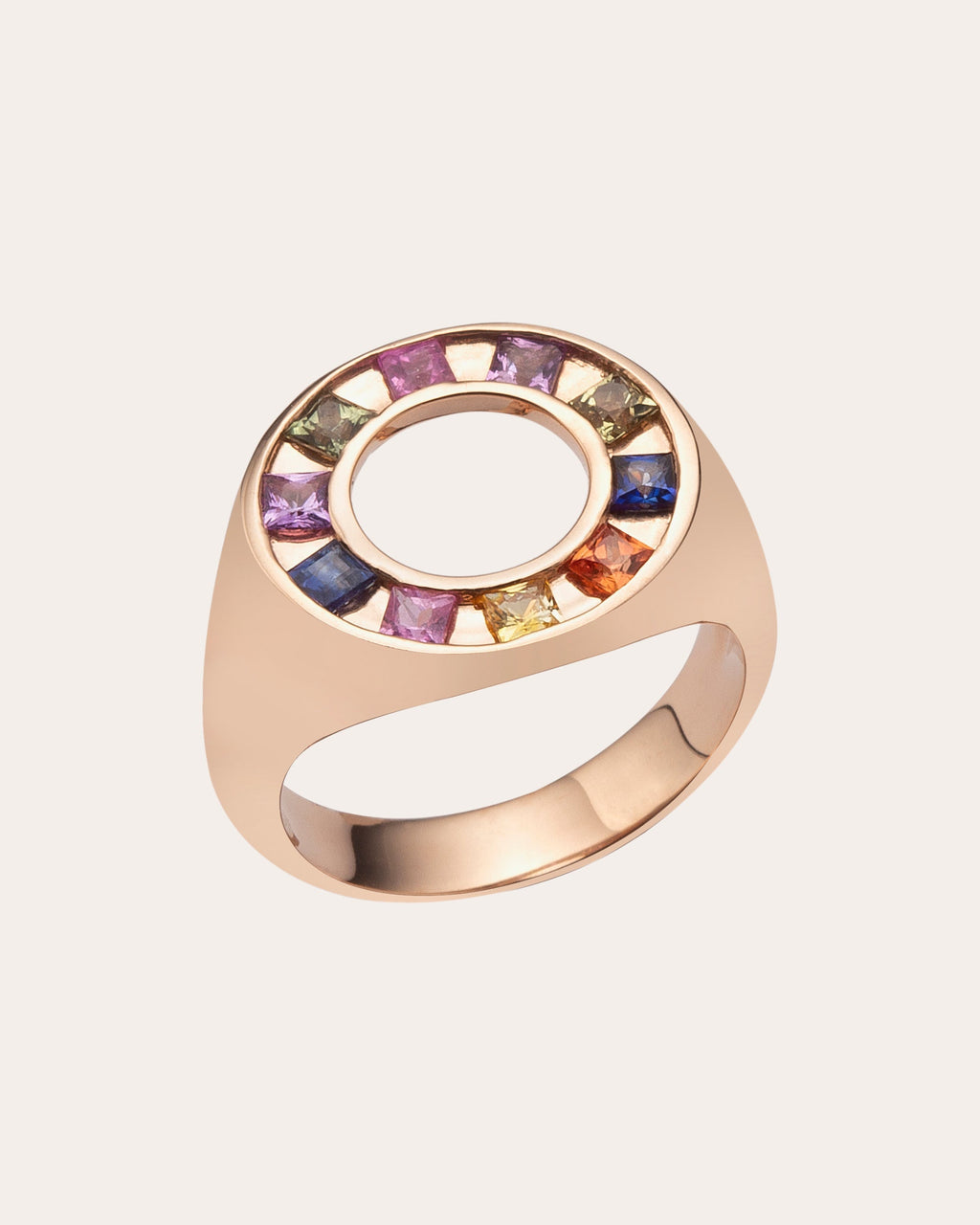Full Moon 14K Gold Rainbow Sapphire Ring