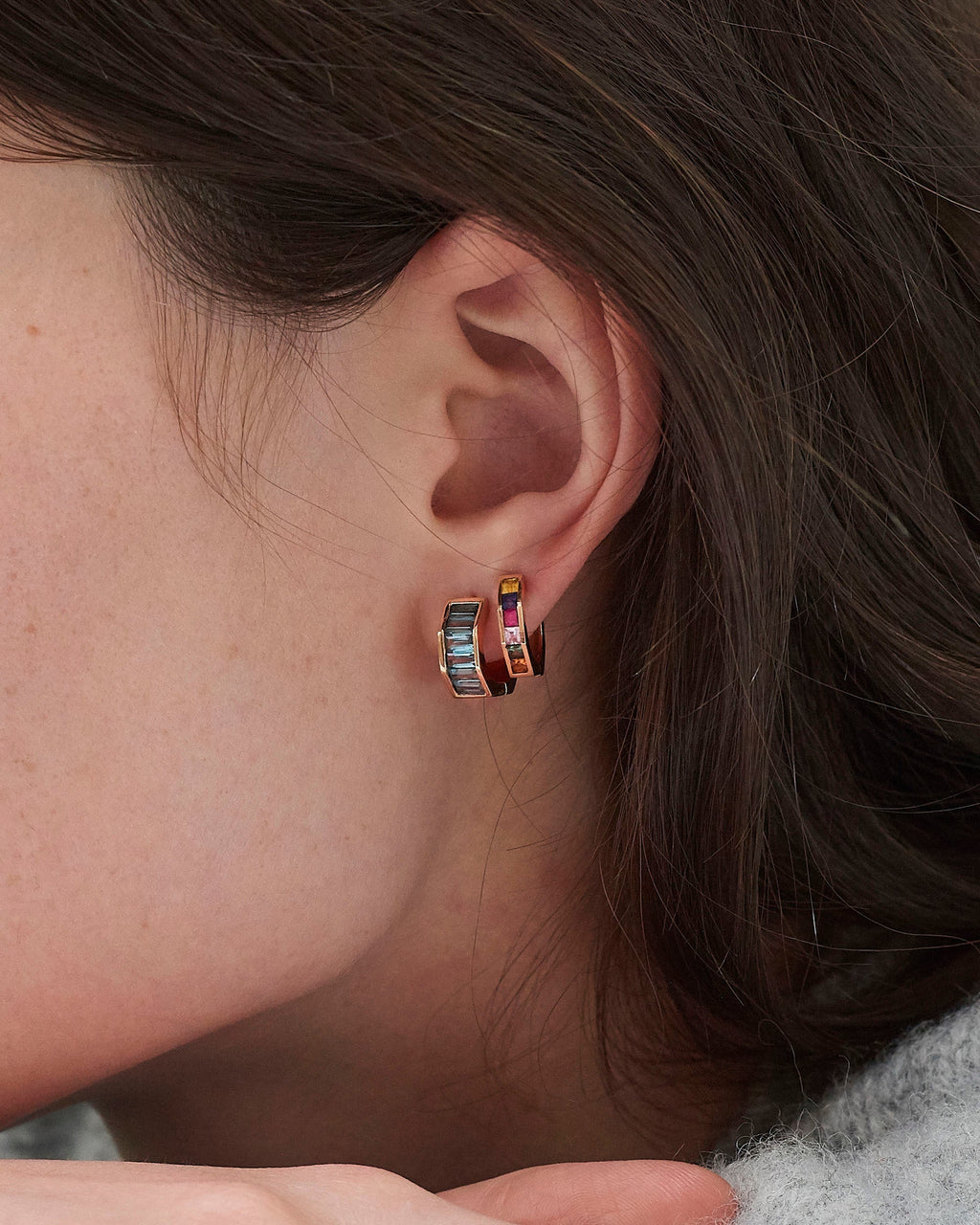Mini Otto 14K Gold Rainbow Sapphire Hoop Earrings