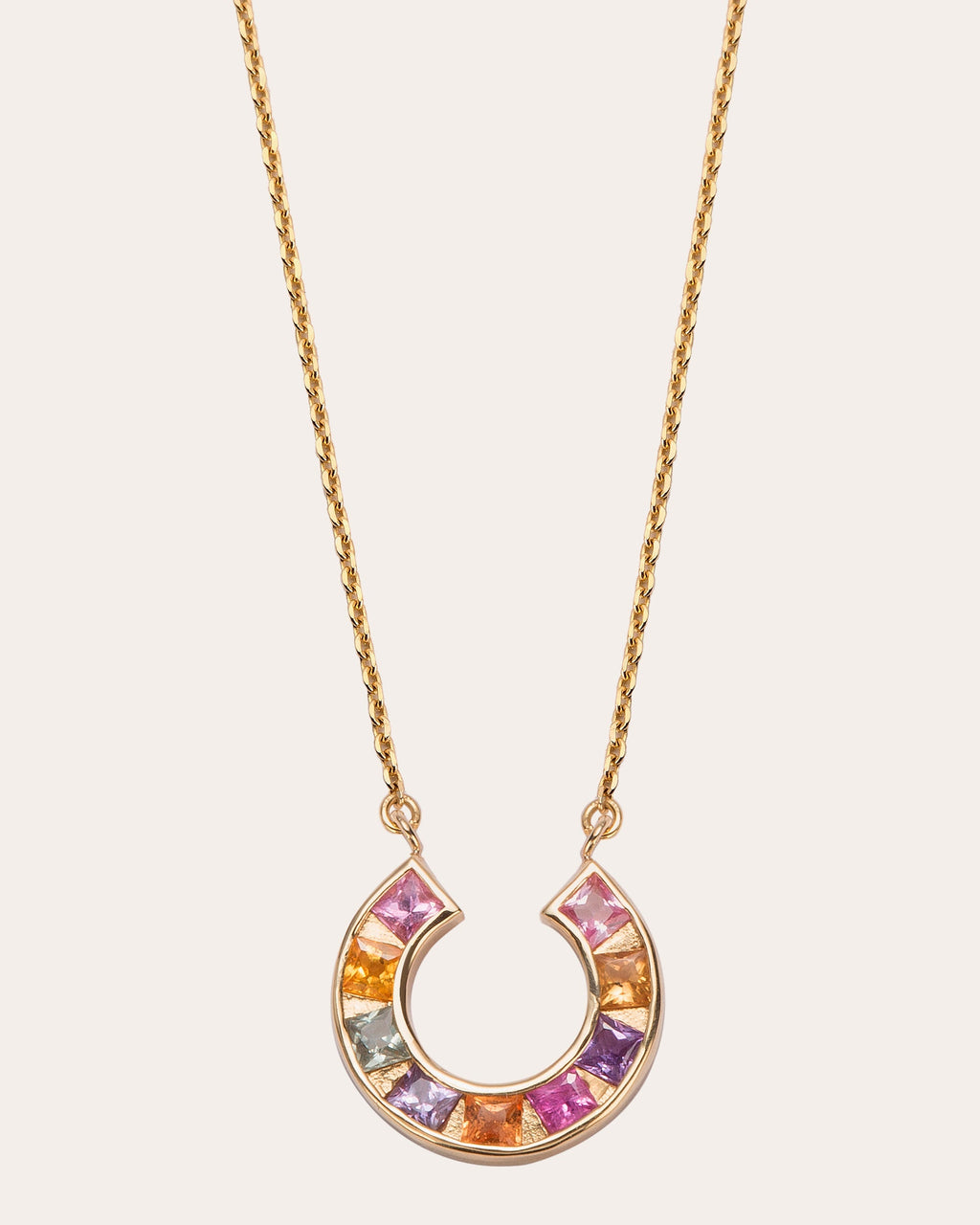Sundial 14K Gold Rainbow Sapphire Pendant Necklace