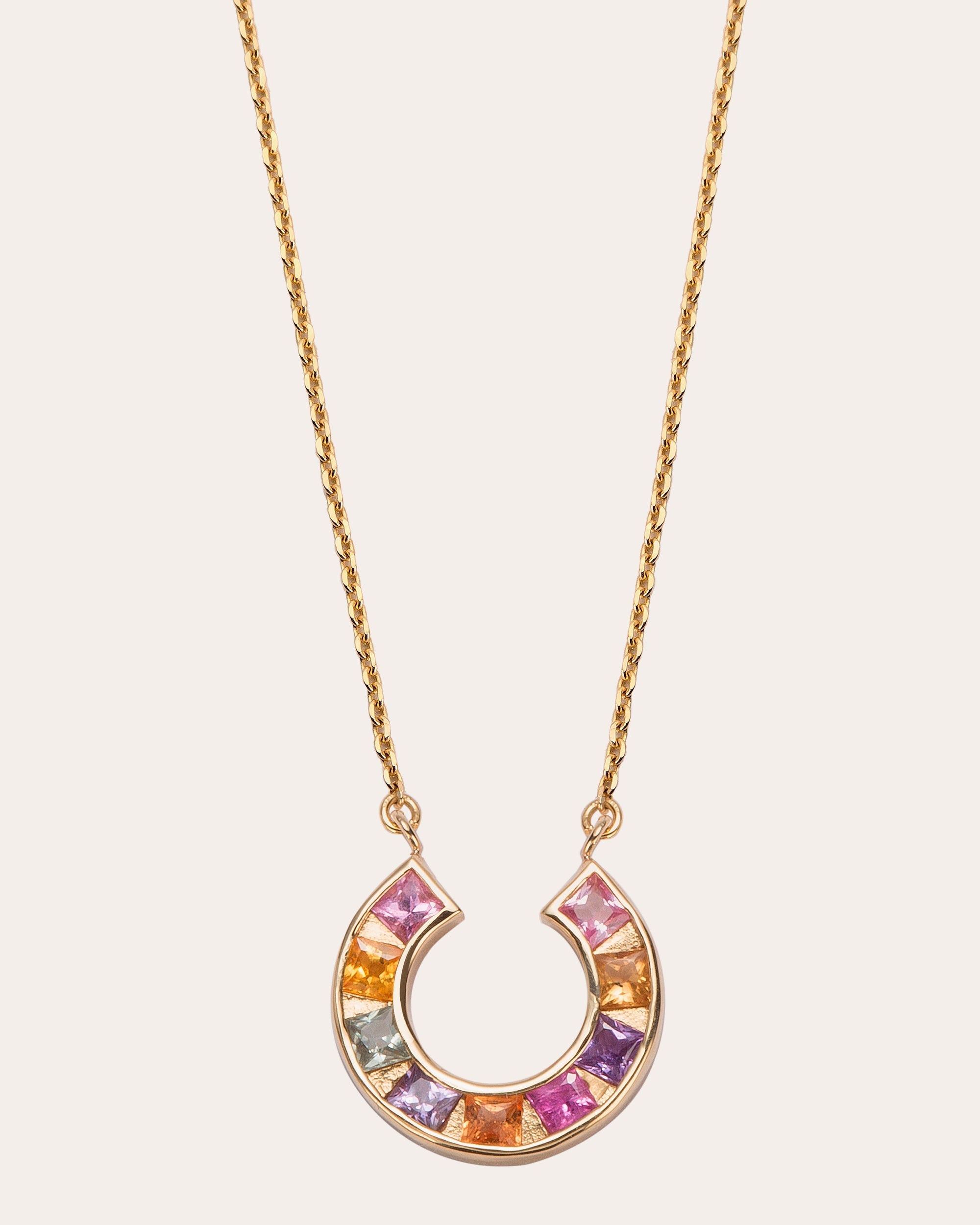 Sundial 14K Gold Rainbow Sapphire Pendant Necklace