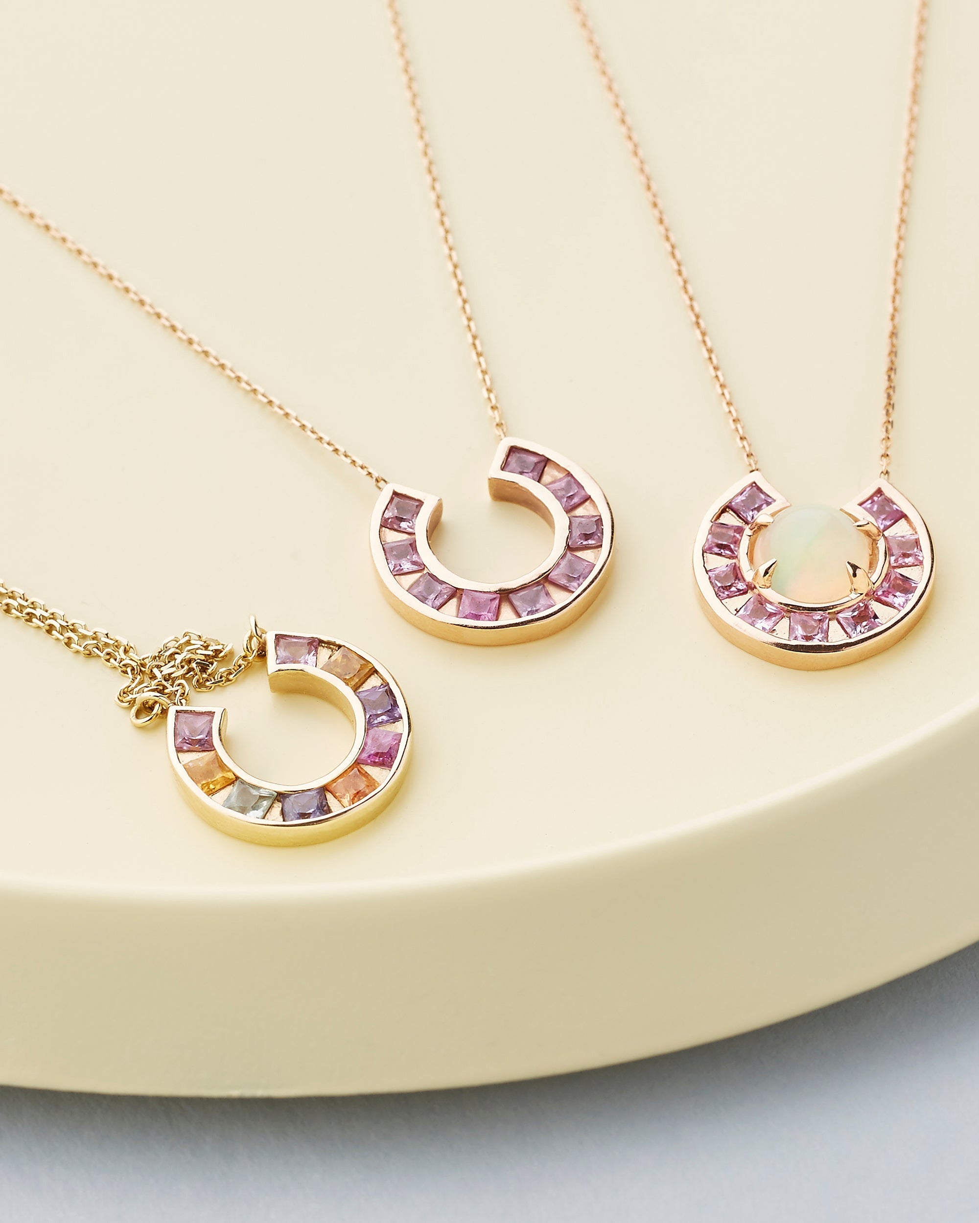 Sundial 14K Gold Rainbow Sapphire Pendant Necklace