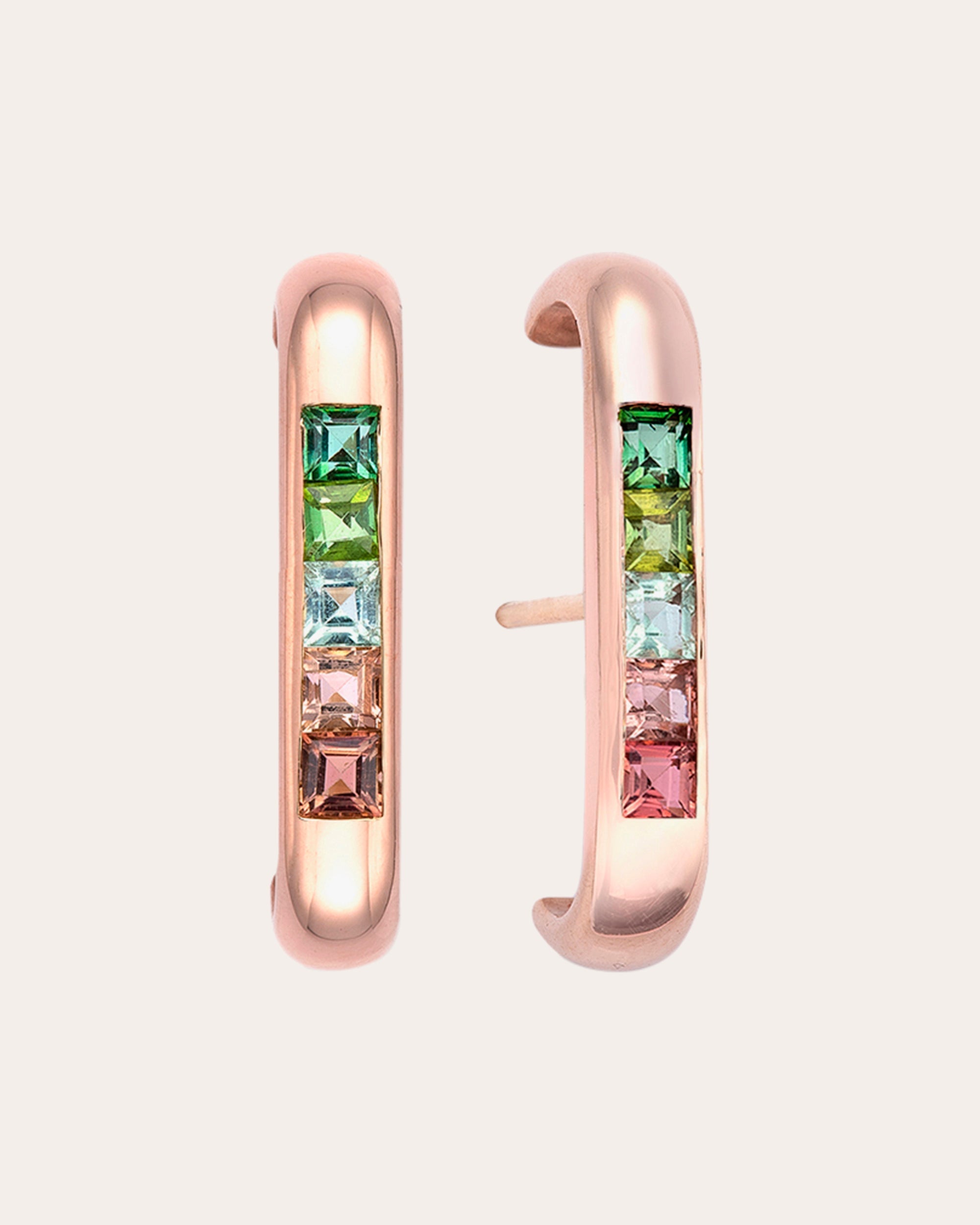 Mini Barre 14K Gold Rainbow Tourmaline Ear Cuffs