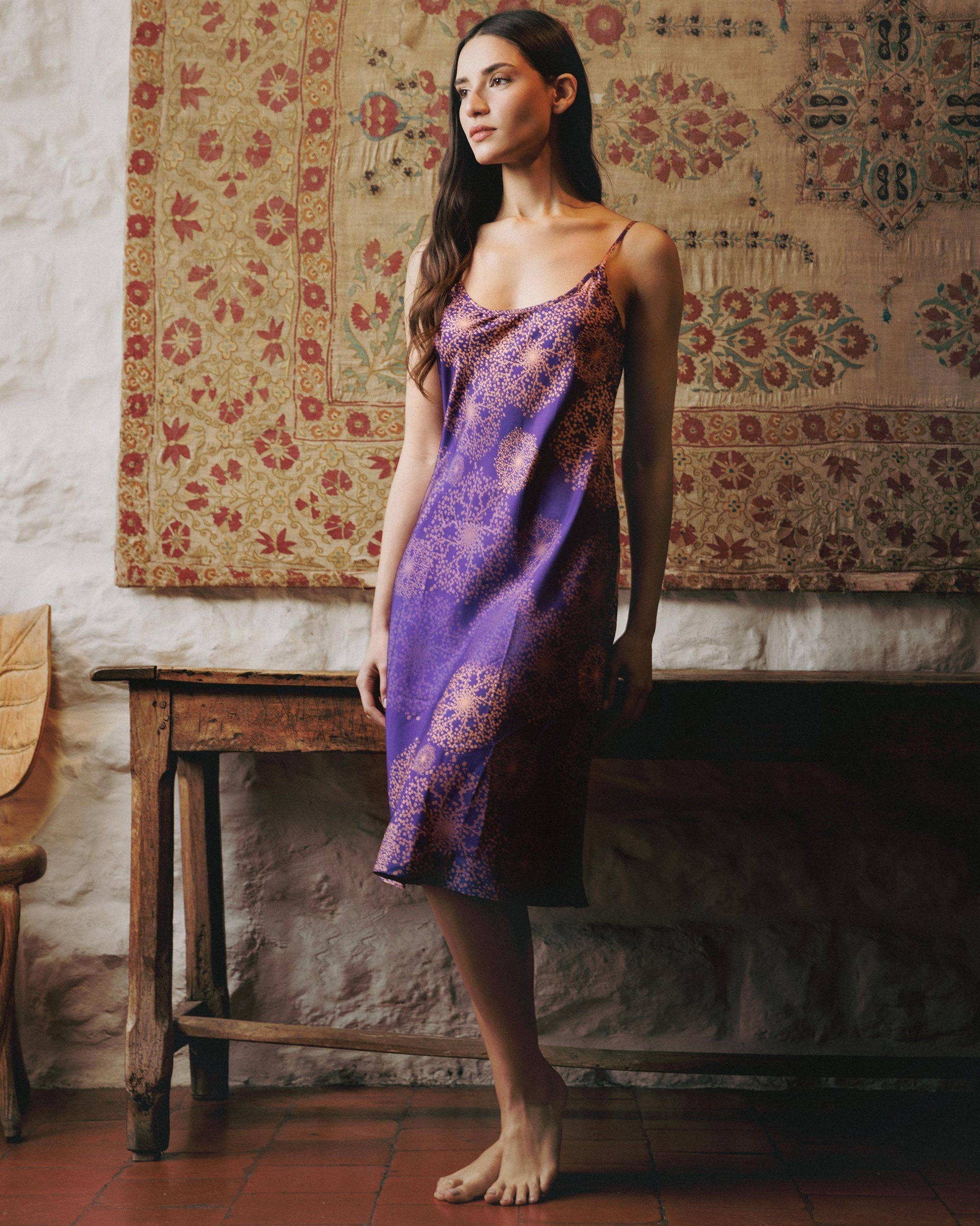 Edo Hanabi Printed Silk Slip Dress